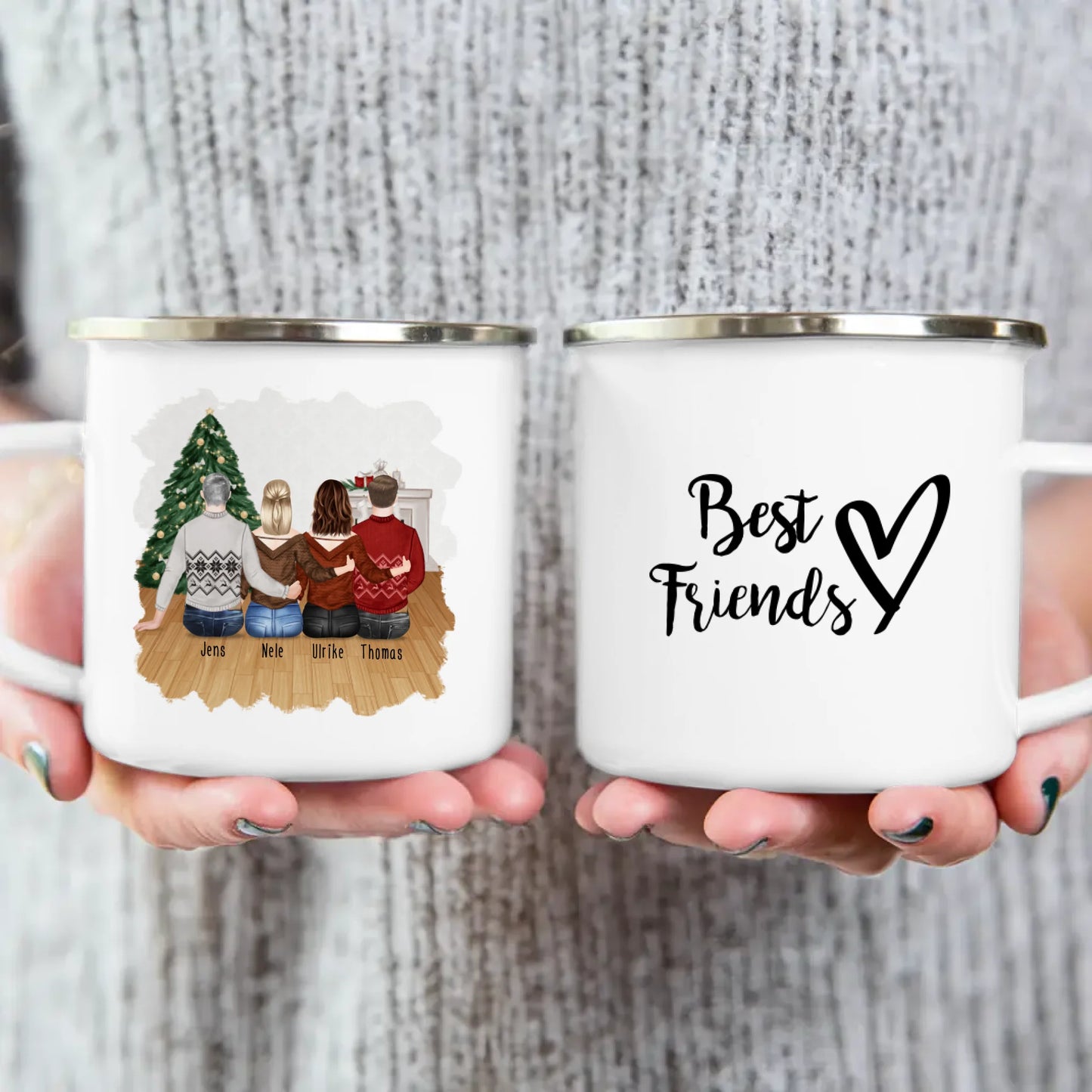 Personalisierte Tasse - Beste Freunde (2 Frauen + 2 Männer) - Weihnachtstasse