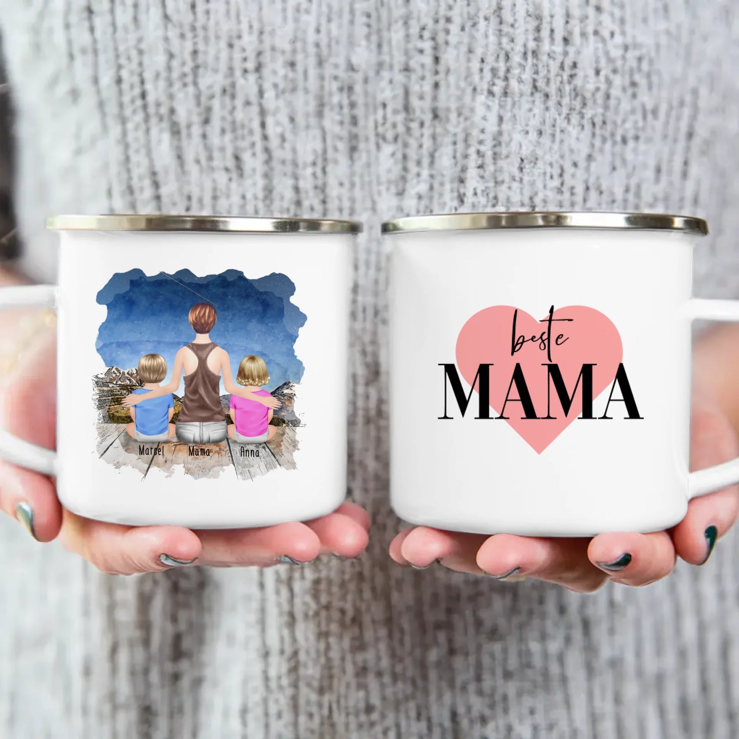 Personalisierte Tasse mit Mutter und Babys (2 Babys + 1 Mutter)