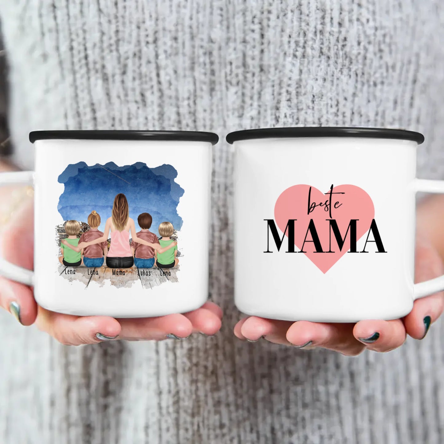 Personalisierte Tasse - 1 Frau + 2 Kinder + 2 Babys