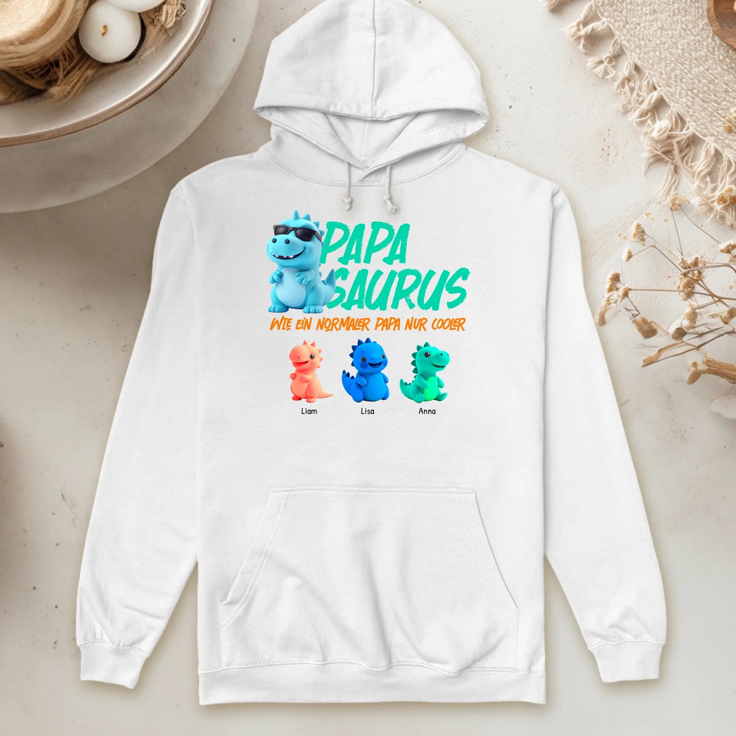 Personalisierter Hoodie - Papasaurus mit 1-10 Kindern