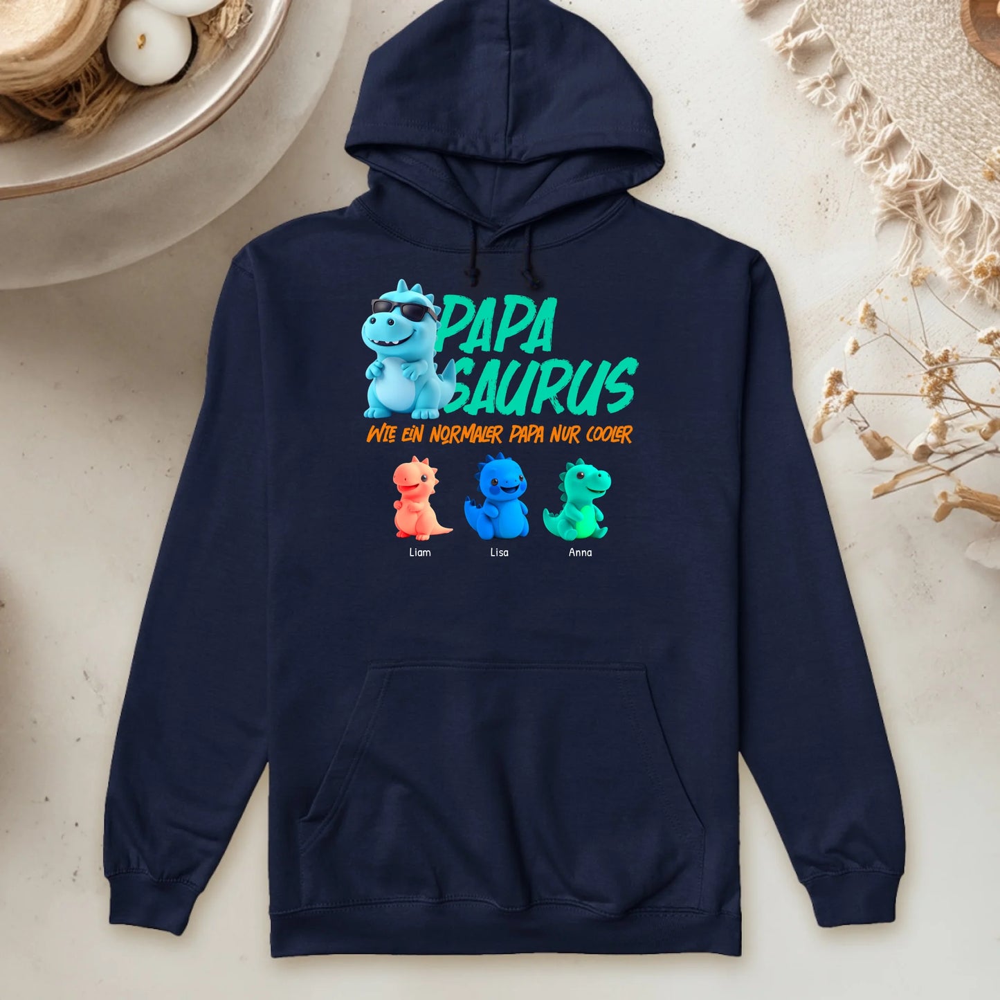 Personalisierter Hoodie - Papasaurus mit 1-10 Kindern
