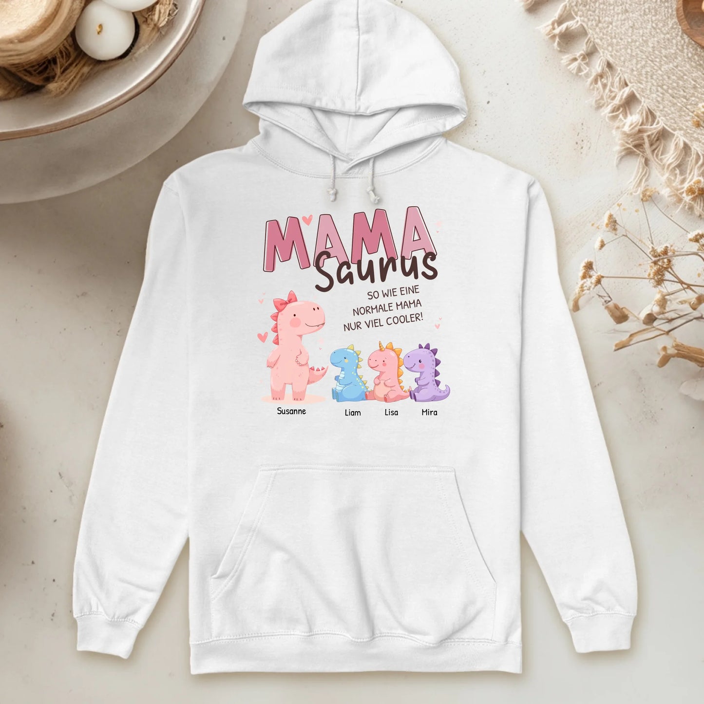 Personalisierter Hoodie - Mamasaurus mit 1-10 Kindern