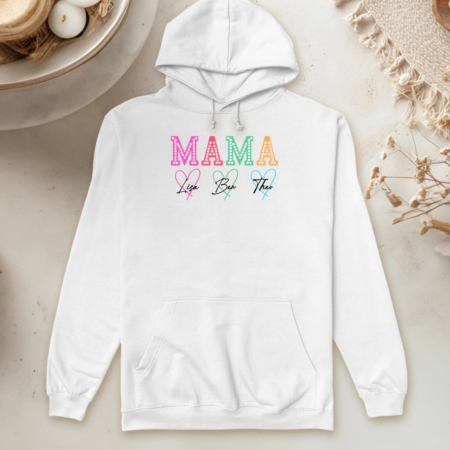 Personalisierter Hoodie - Mama Schriftzug mit 1-9 Kindernamen