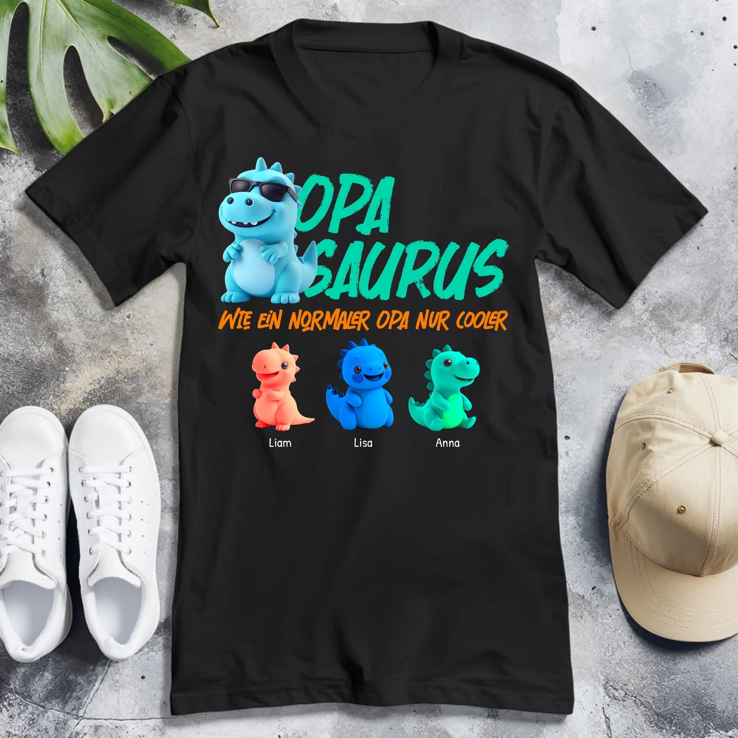 Personalisiertes T-Shirt - Opasaurus mit 1-10 Kindern