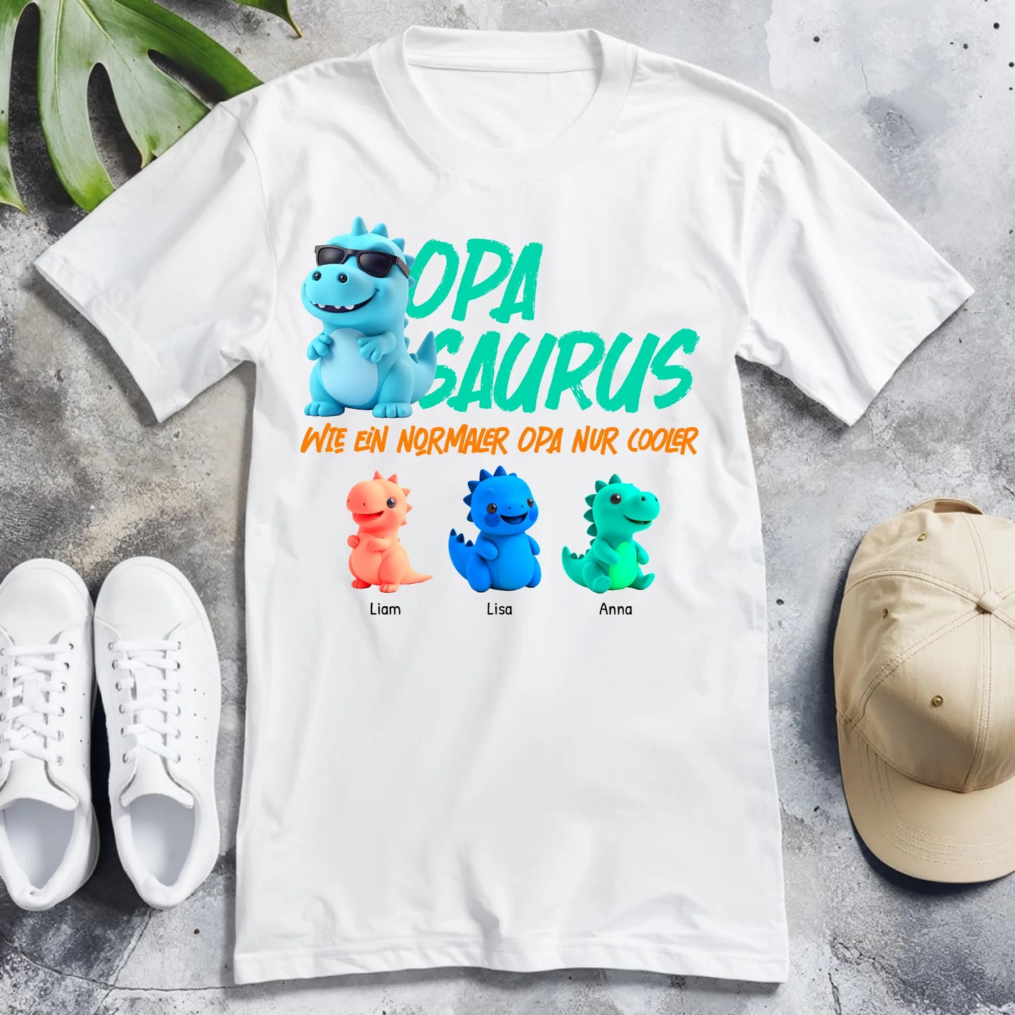 Personalisiertes T-Shirt - Opasaurus mit 1-10 Kindern
