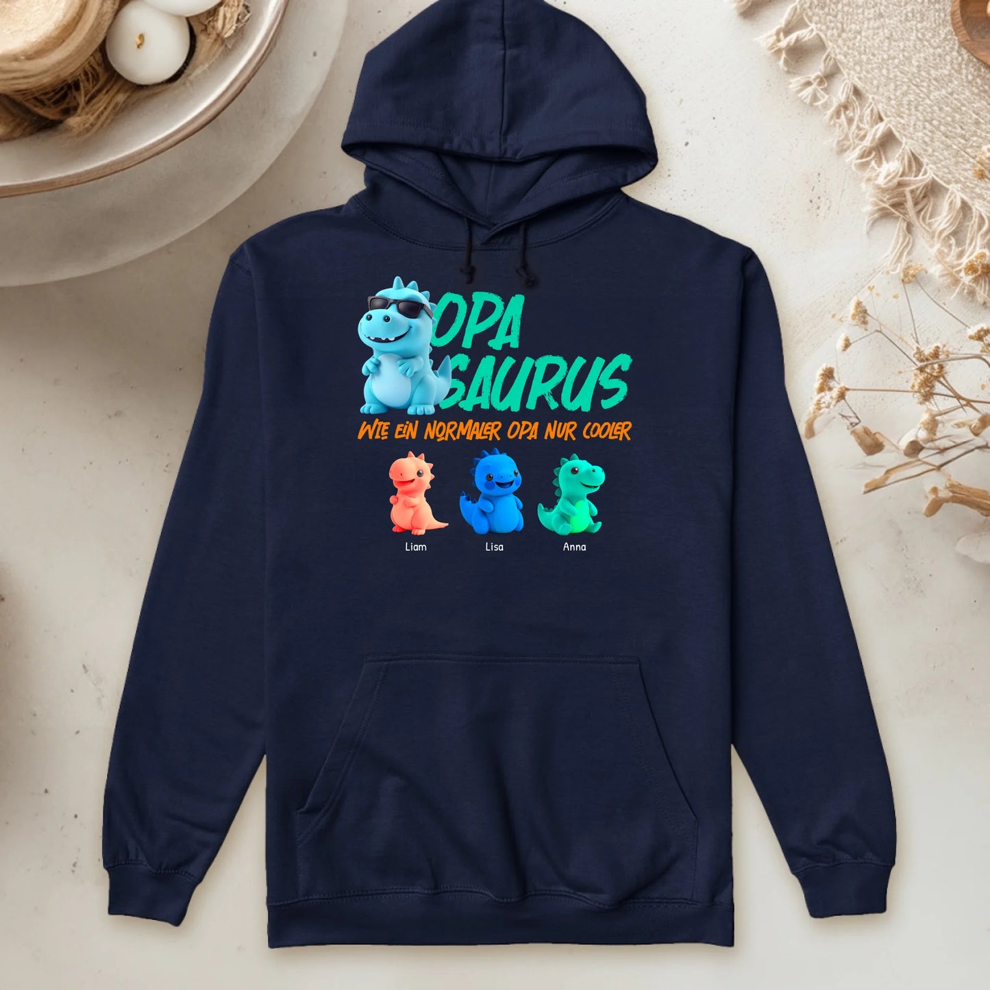 Personalisierter Hoodie - Opasaurus mit 1-10 Kindern