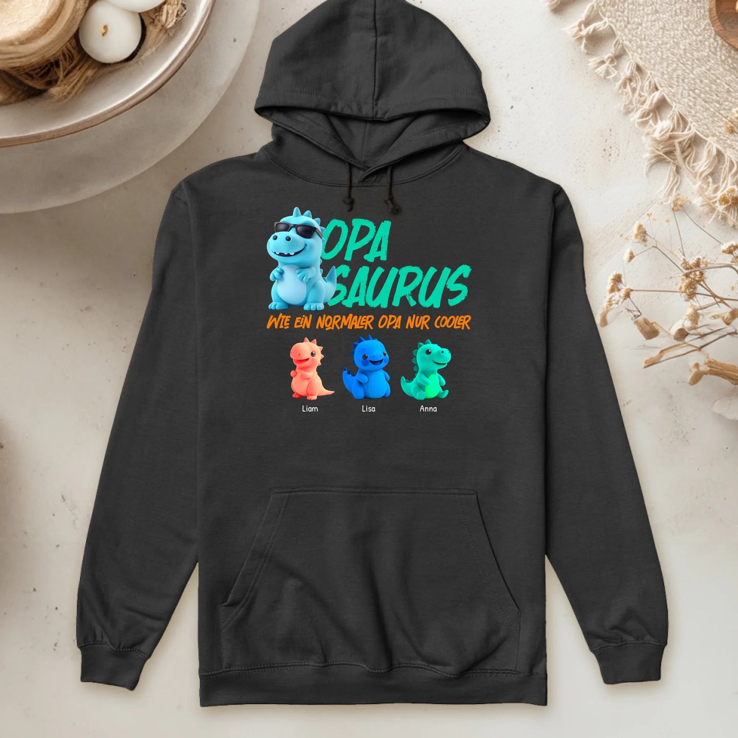 Personalisierter Hoodie - Opasaurus mit 1-10 Kindern