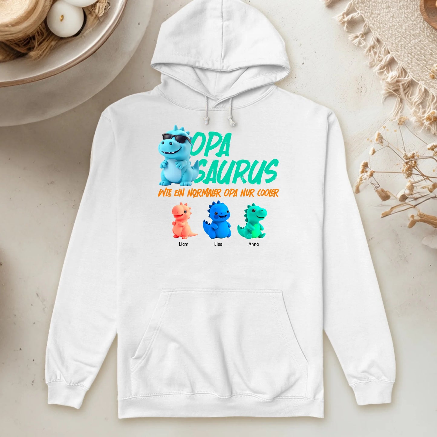 Personalisierter Hoodie - Opasaurus mit 1-10 Kindern