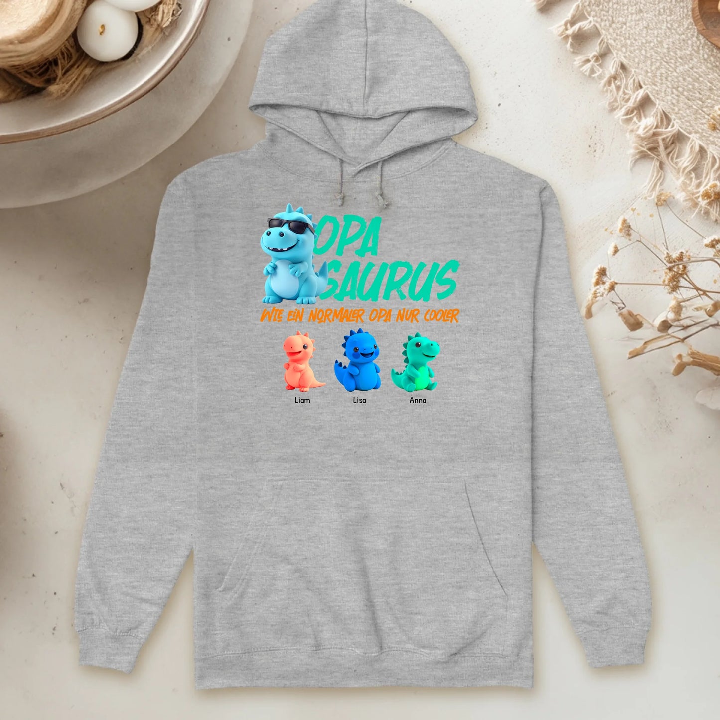 Personalisierter Hoodie - Opasaurus mit 1-10 Kindern