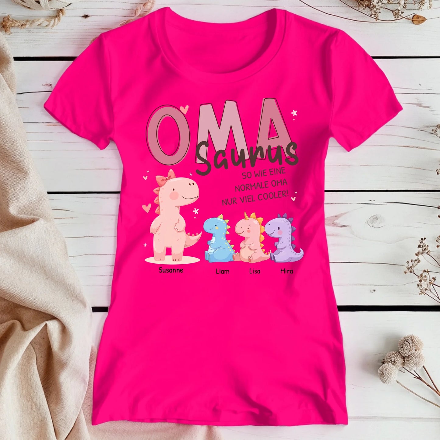 Personalisiertes T-Shirt - Omasaurus mit 1-10 Kindern