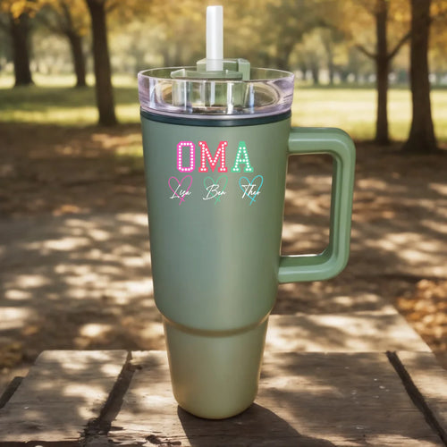 Personalisierter Thermo Cup - Oma Schriftzug mit 1-9 Kindernamen