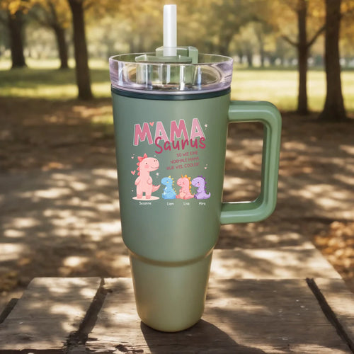 Personalisierter Thermo Cup - Mamasaurus mit 1-10 Kindern