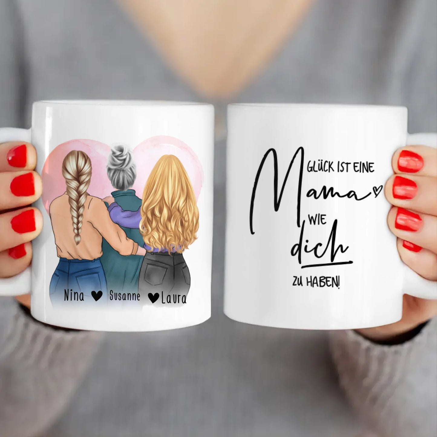 Personalisierte Tasse - Mutter/Mama + 2 Töchter (stehend)