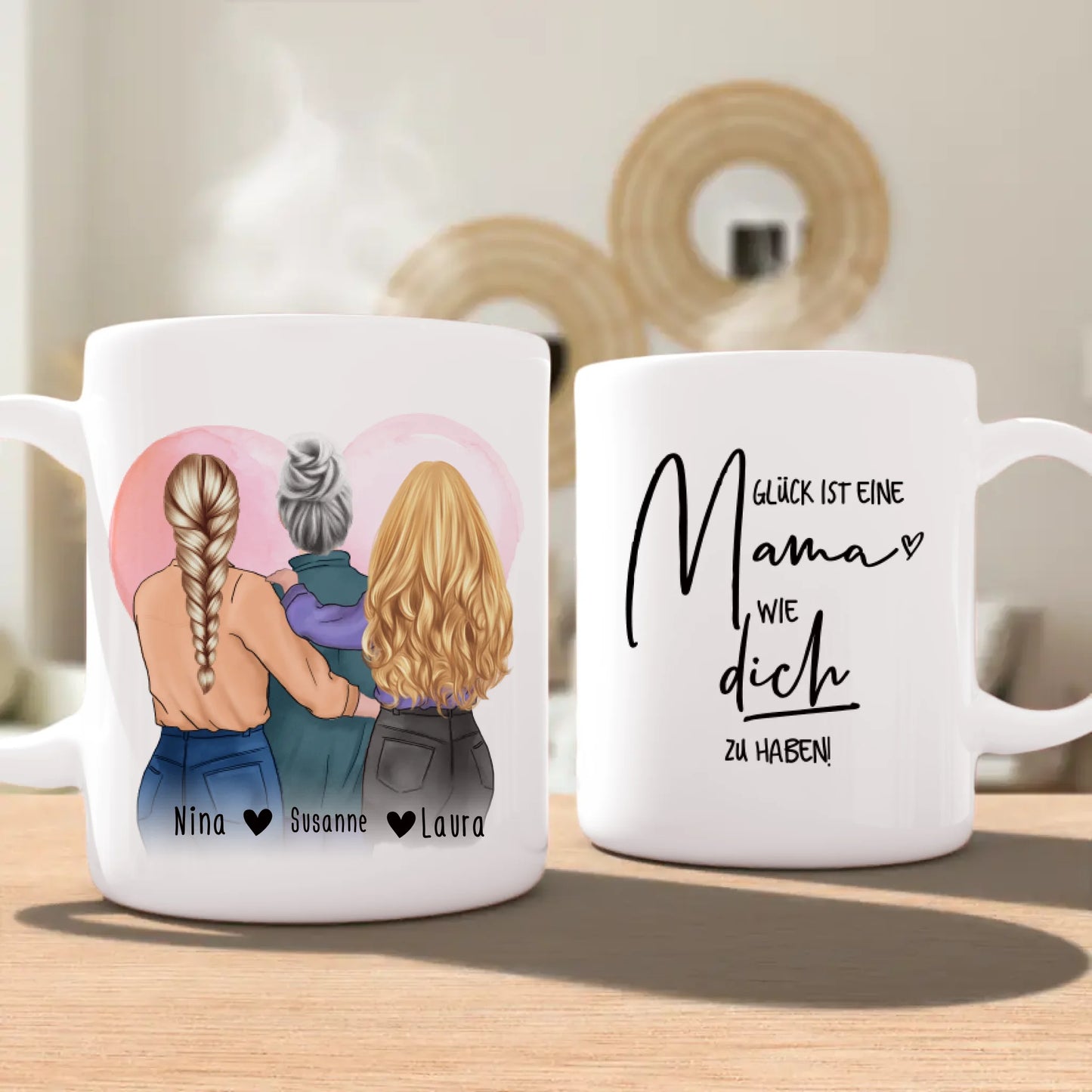 Personalisierte Tasse - Mutter/Mama + 2 Töchter (stehend)