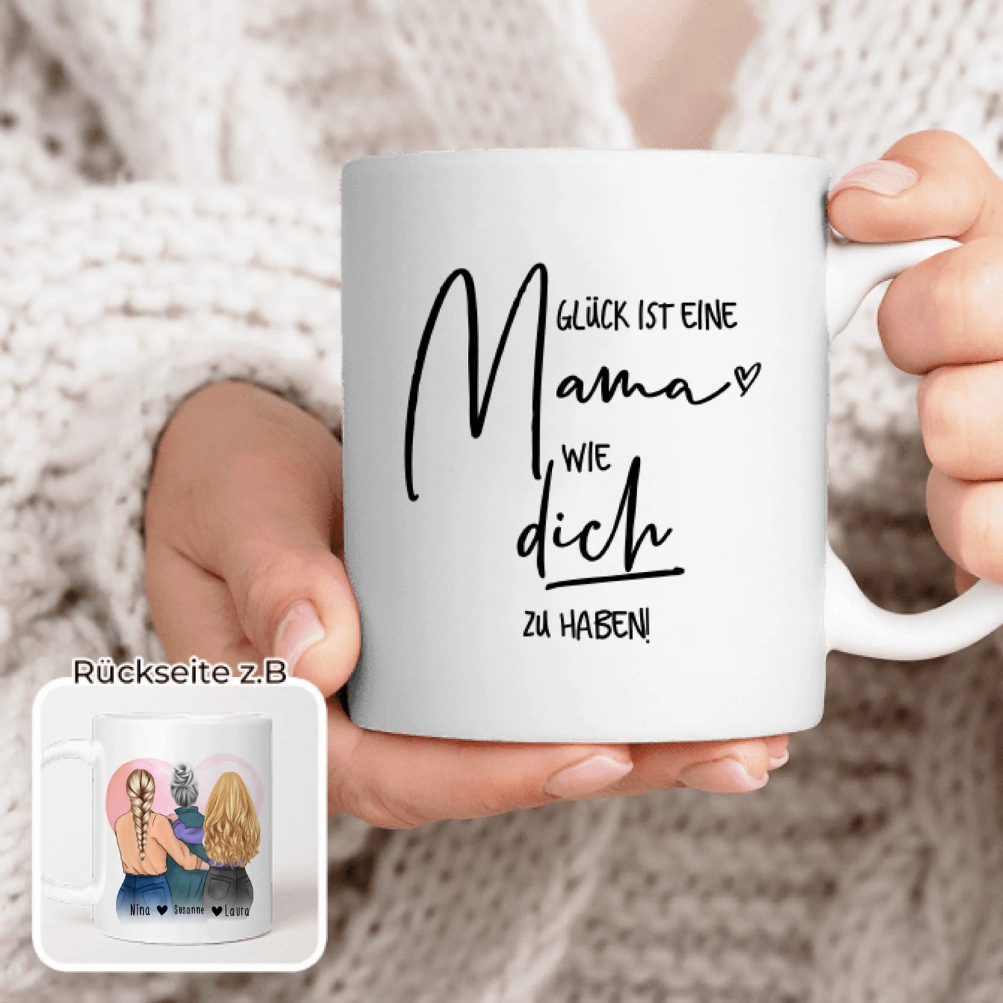 Personalisierte Tasse - Mutter/Mama + 2 Töchter (stehend)