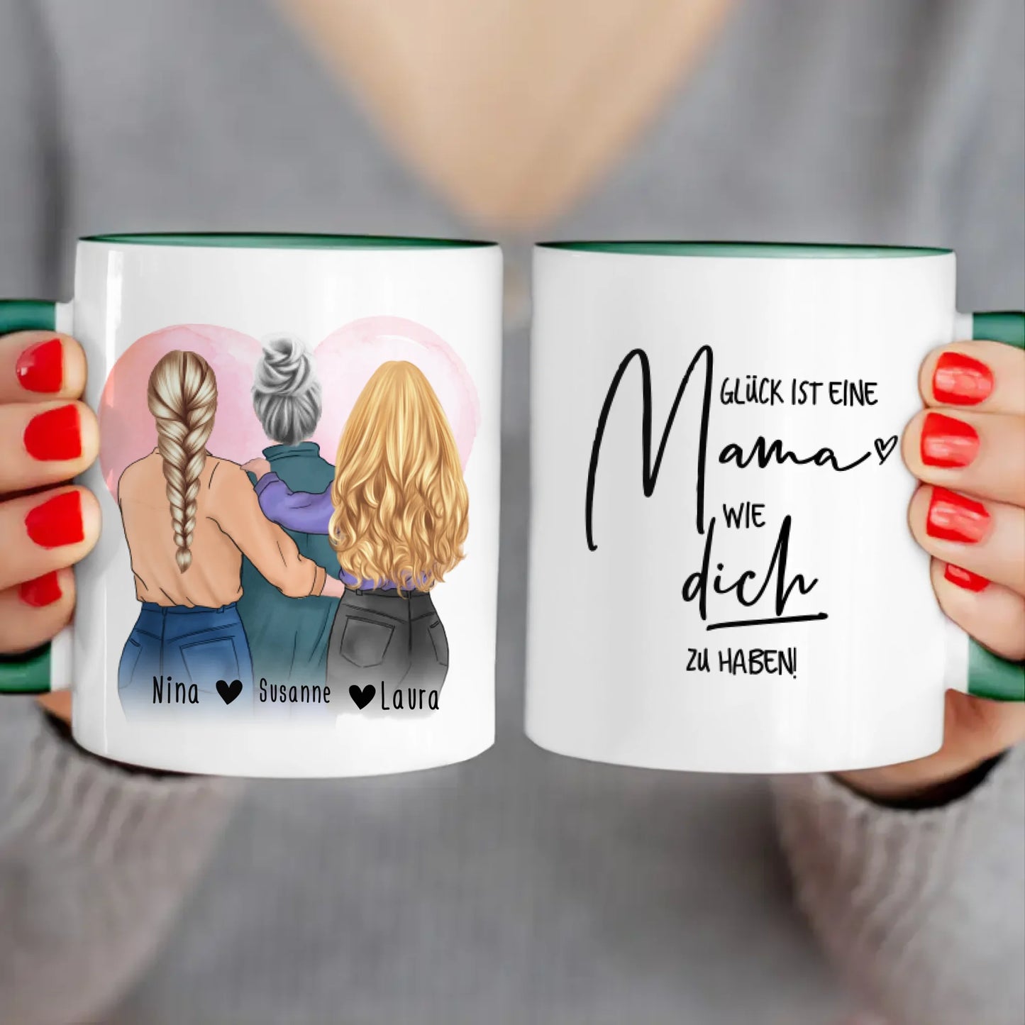 Personalisierte Tasse - Mutter/Mama + 2 Töchter (stehend)