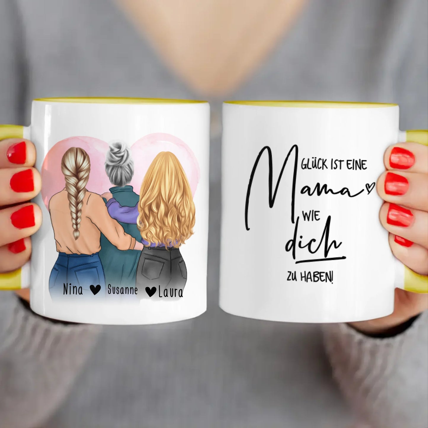 Personalisierte Tasse - Mutter/Mama + 2 Töchter (stehend)