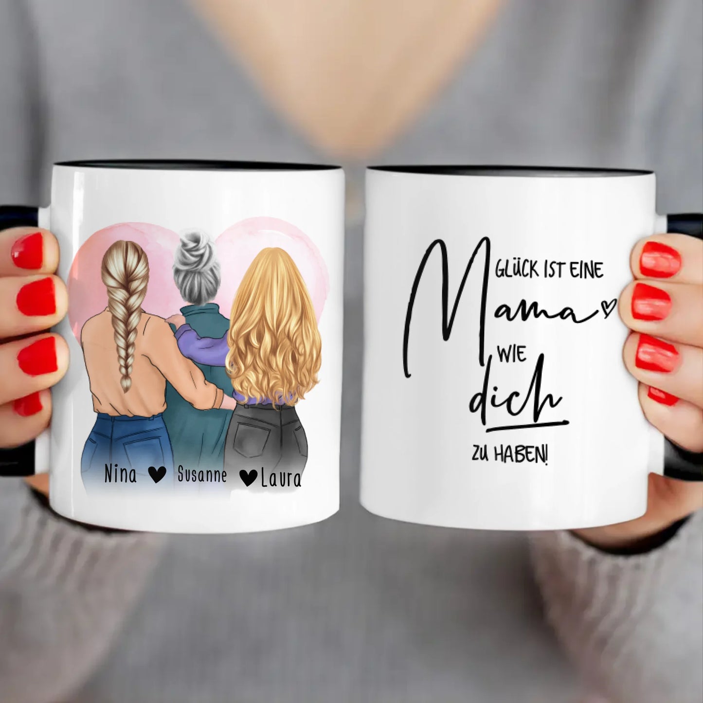 Personalisierte Tasse - Mutter/Mama + 2 Töchter (stehend)