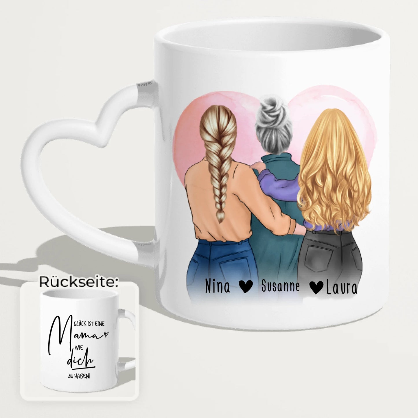 Personalisierte Tasse - Mutter/Mama + 2 Töchter (stehend)