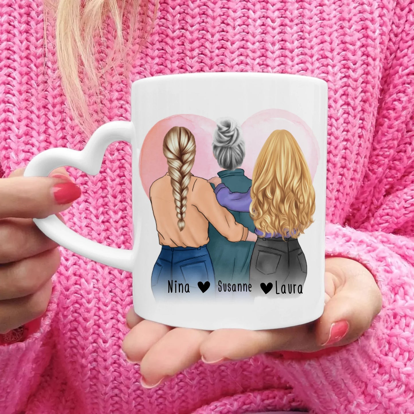 Personalisierte Tasse - Mutter/Mama + 2 Töchter (stehend)