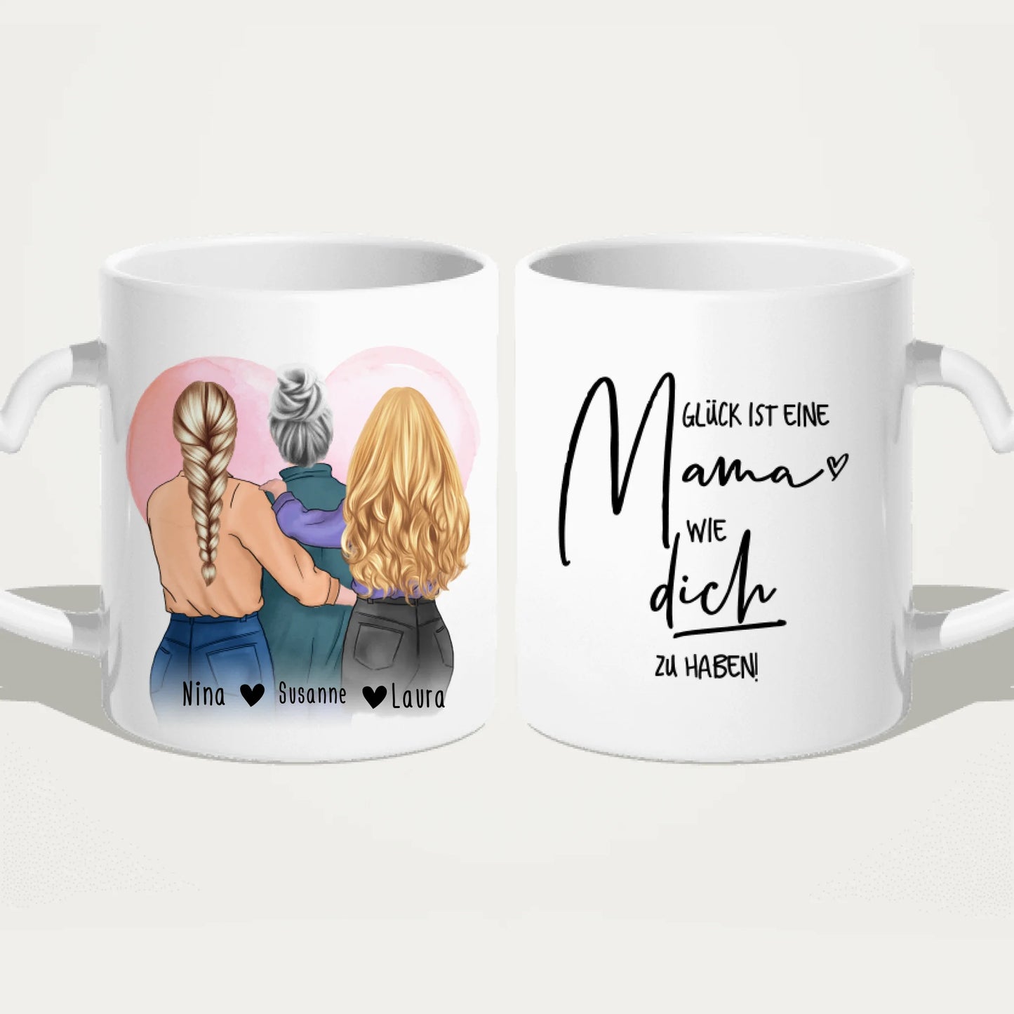 Personalisierte Tasse - Mutter/Mama + 2 Töchter (stehend)
