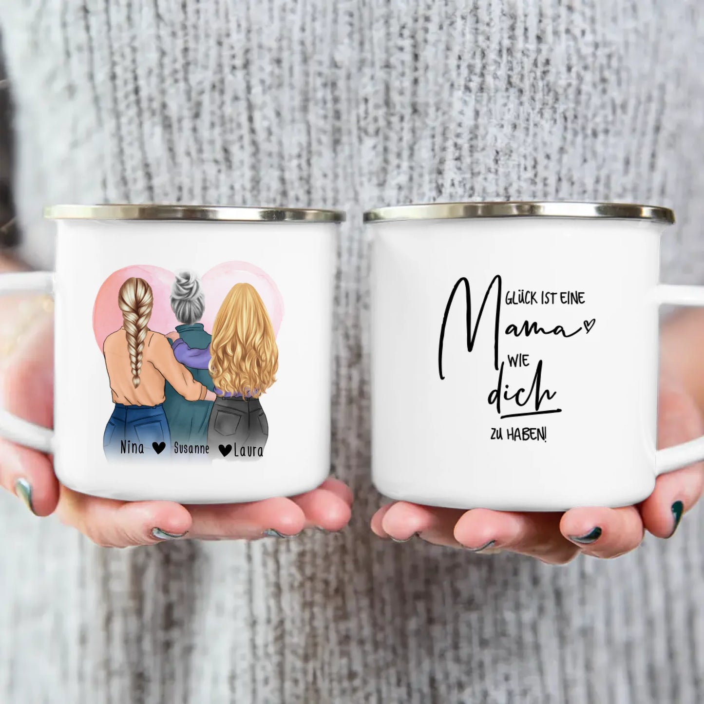 Personalisierte Tasse - Mutter/Mama + 2 Töchter (stehend)