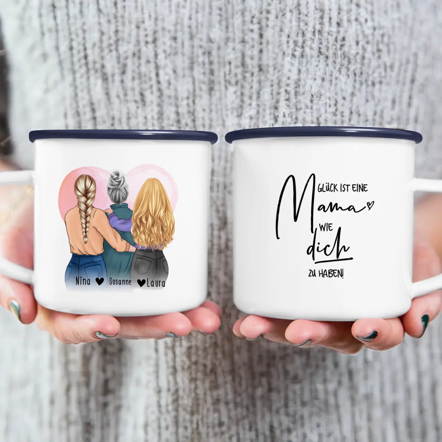 Personalisierte Tasse - Mutter/Mama + 2 Töchter (stehend)