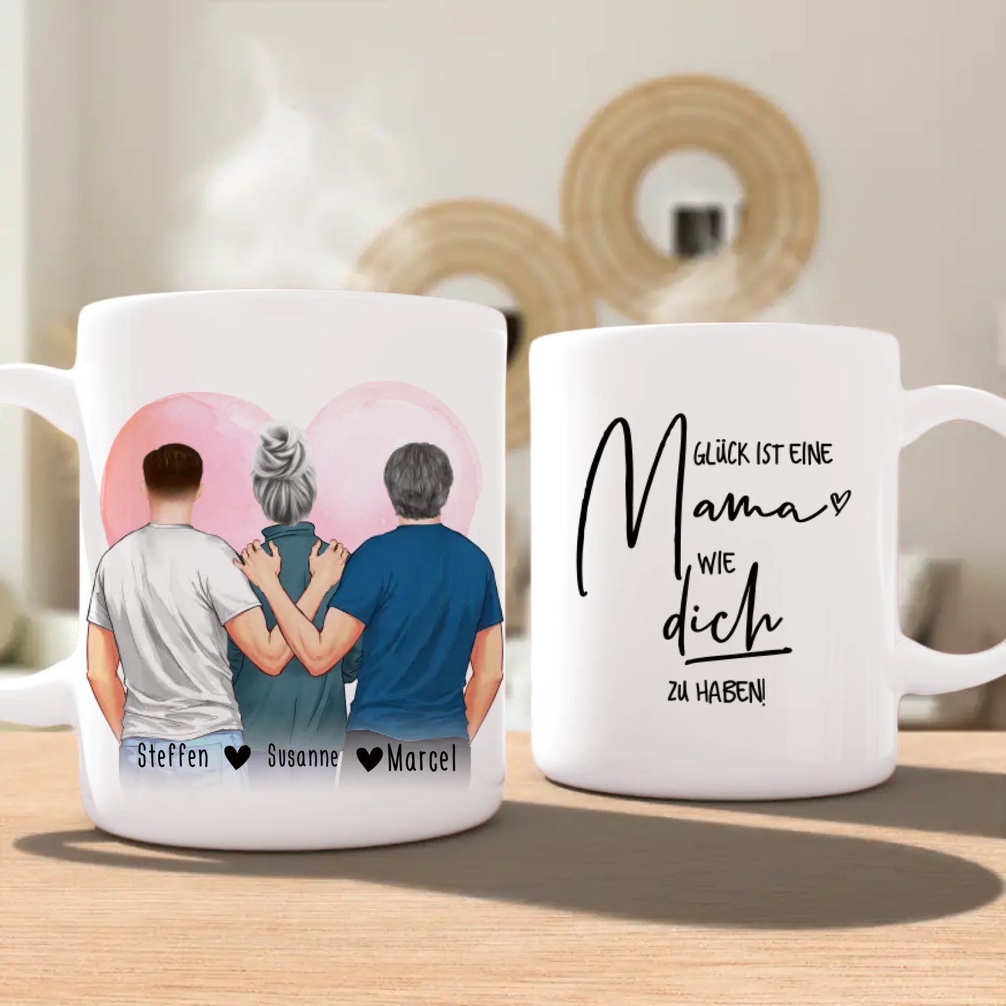 Personalisierte Tasse - Mutter/Mama + 2 Söhne (stehend)