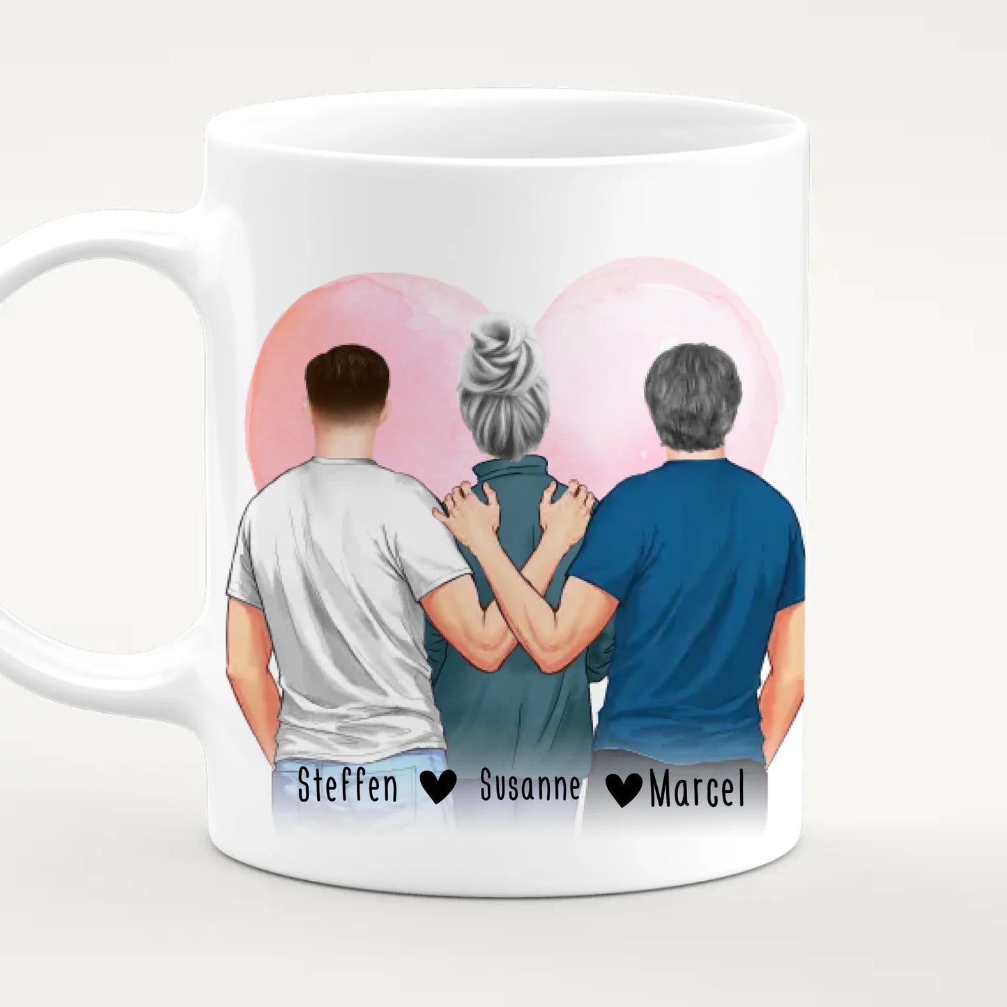 Personalisierte Tasse - Mutter/Mama + 2 Söhne (stehend)