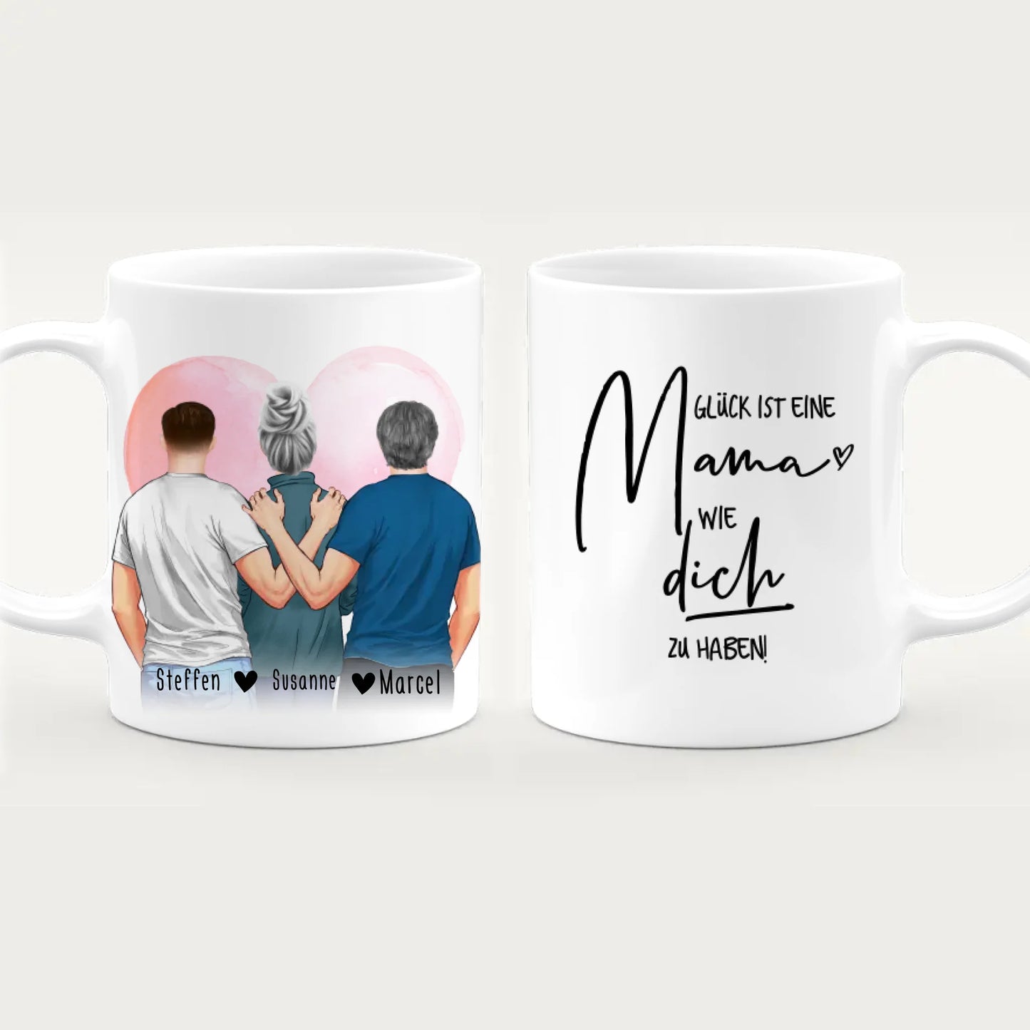 Personalisierte Tasse - Mutter/Mama + 2 Söhne (stehend)