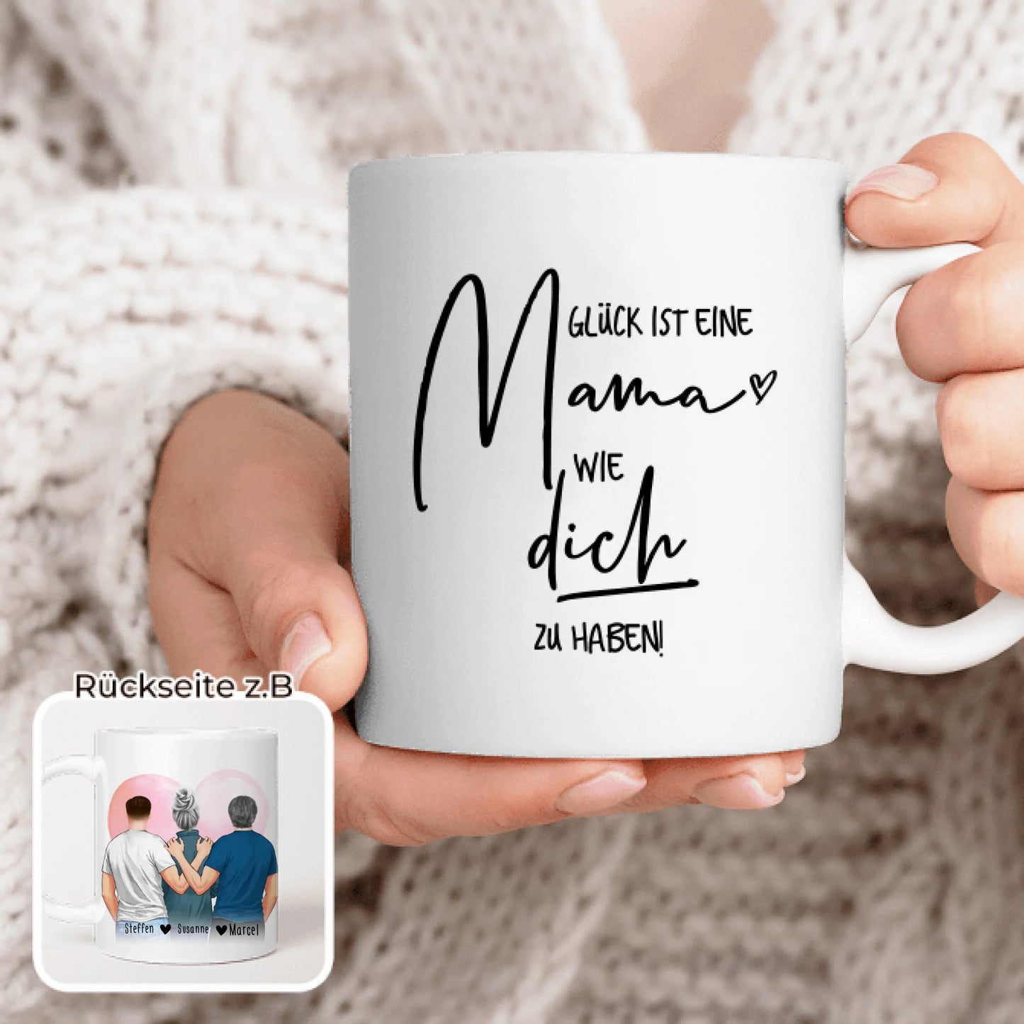 Personalisierte Tasse - Mutter/Mama + 2 Söhne (stehend)