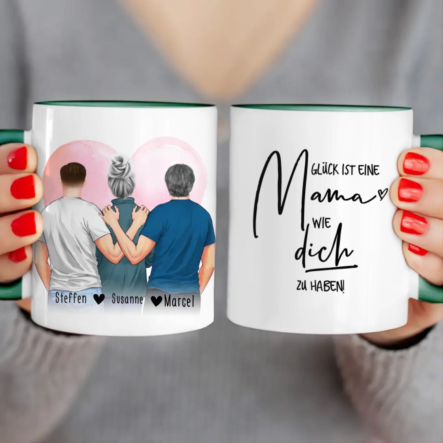 Personalisierte Tasse - Mutter/Mama + 2 Söhne (stehend)