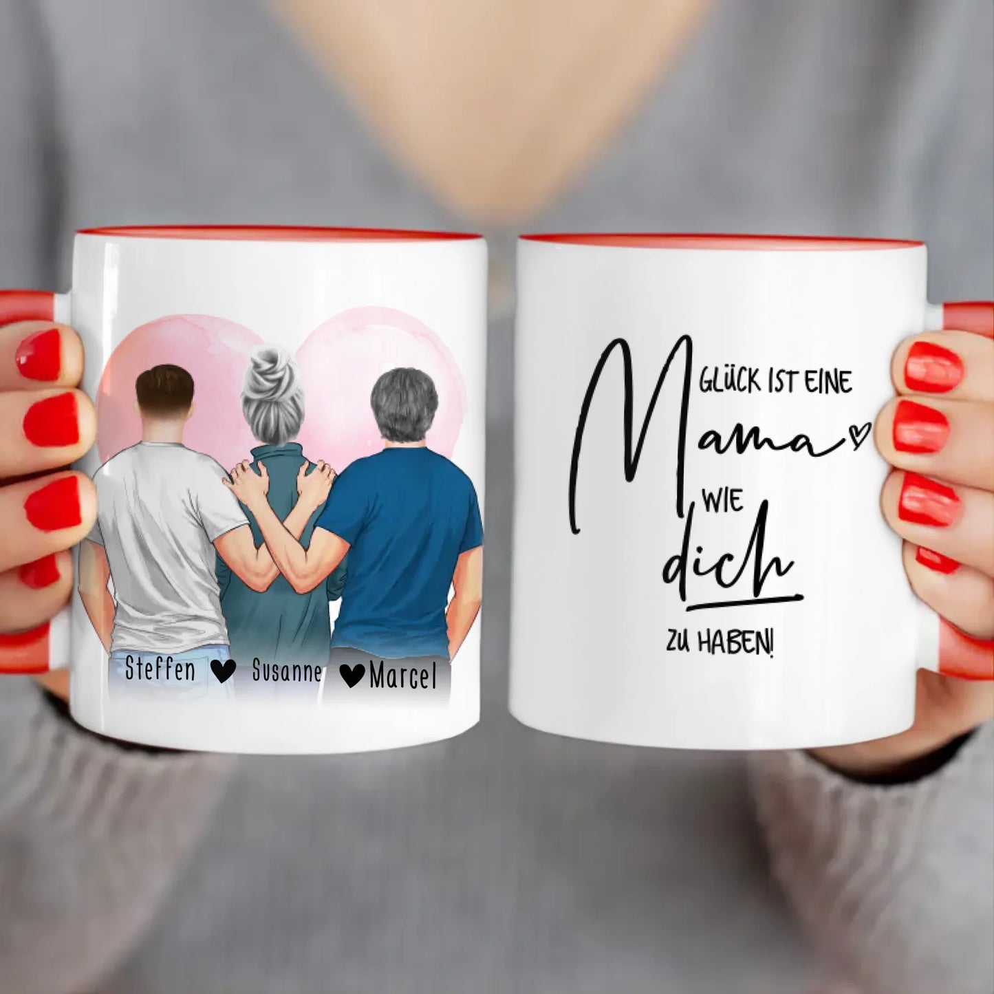 Personalisierte Tasse - Mutter/Mama + 2 Söhne (stehend)