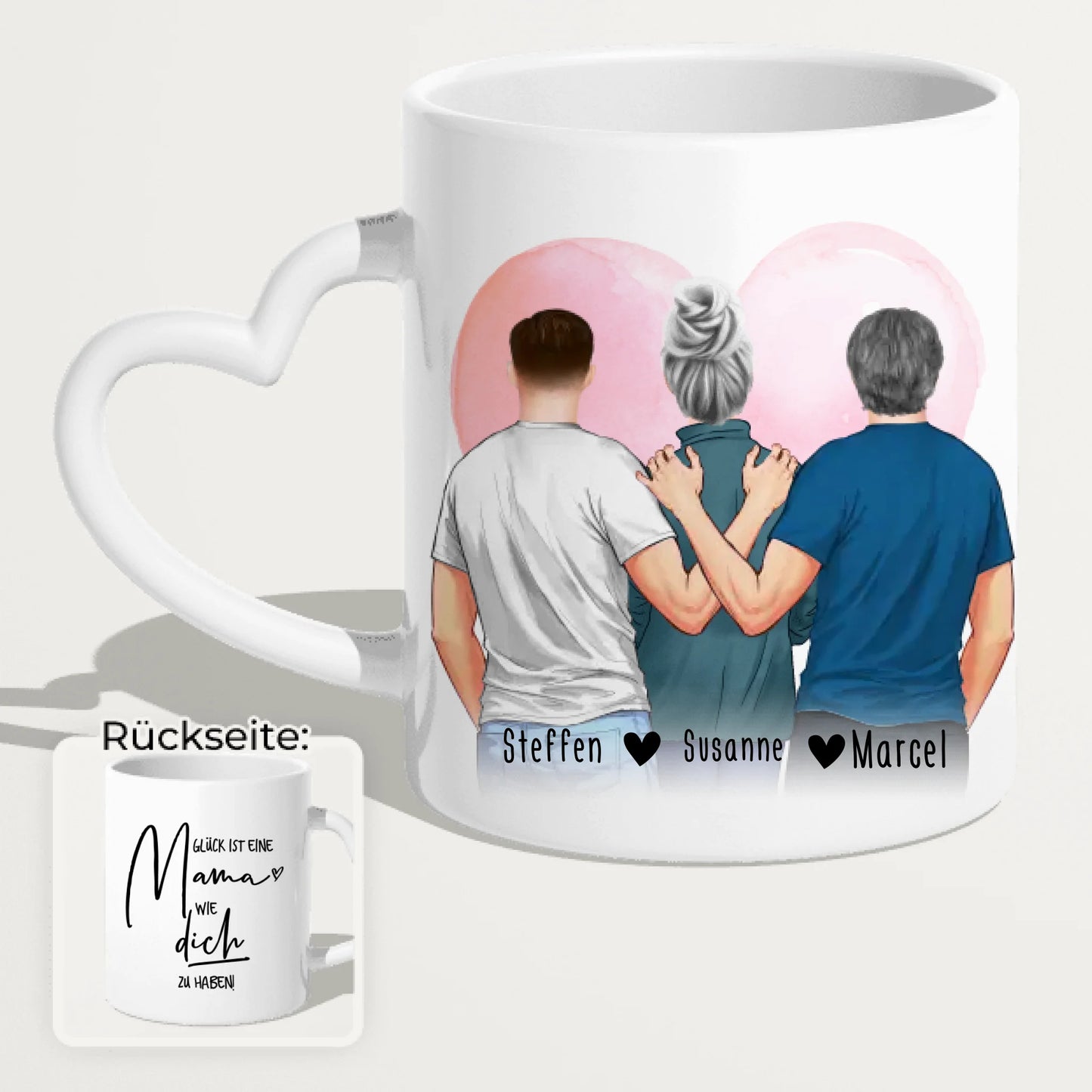 Personalisierte Tasse - Mutter/Mama + 2 Söhne (stehend)