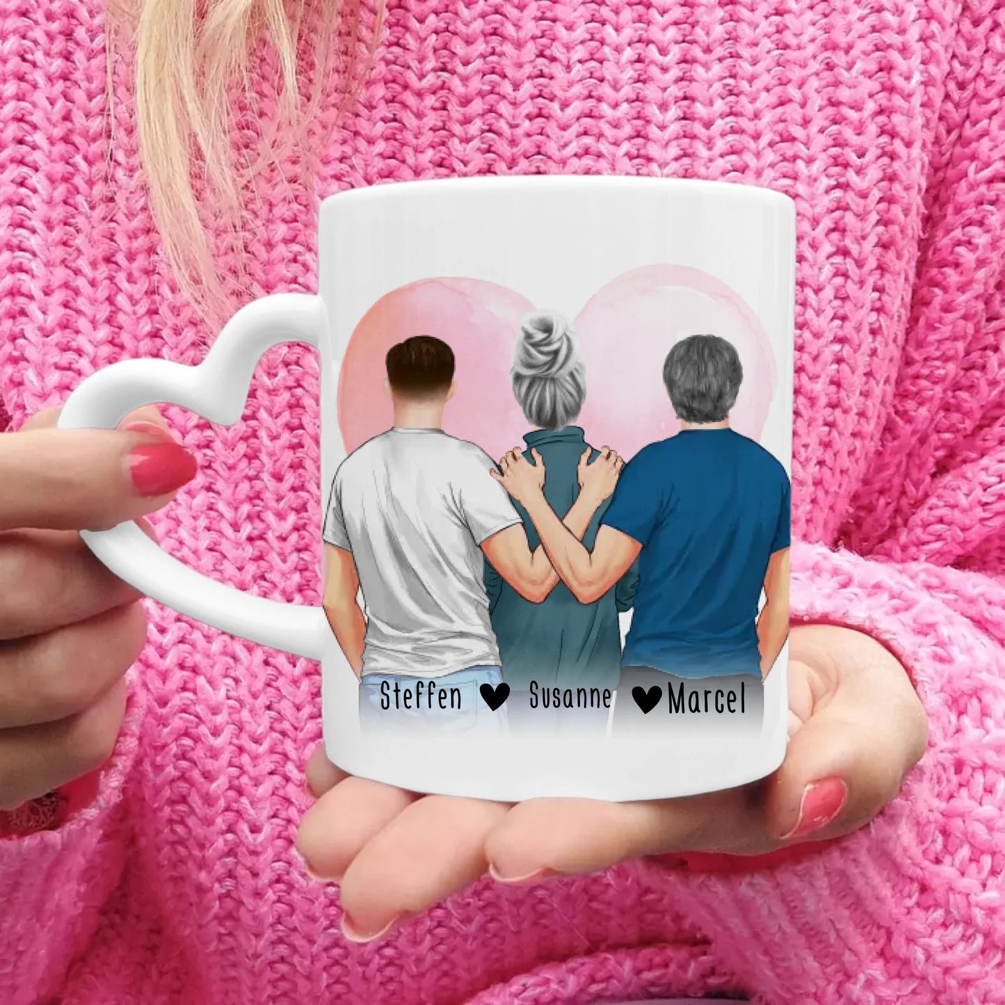 Personalisierte Tasse - Mutter/Mama + 2 Söhne (stehend)