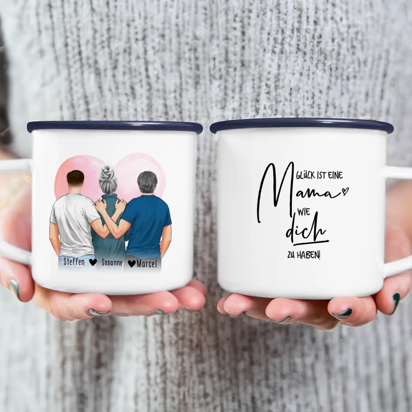 Personalisierte Tasse - Mutter/Mama + 2 Söhne (stehend)