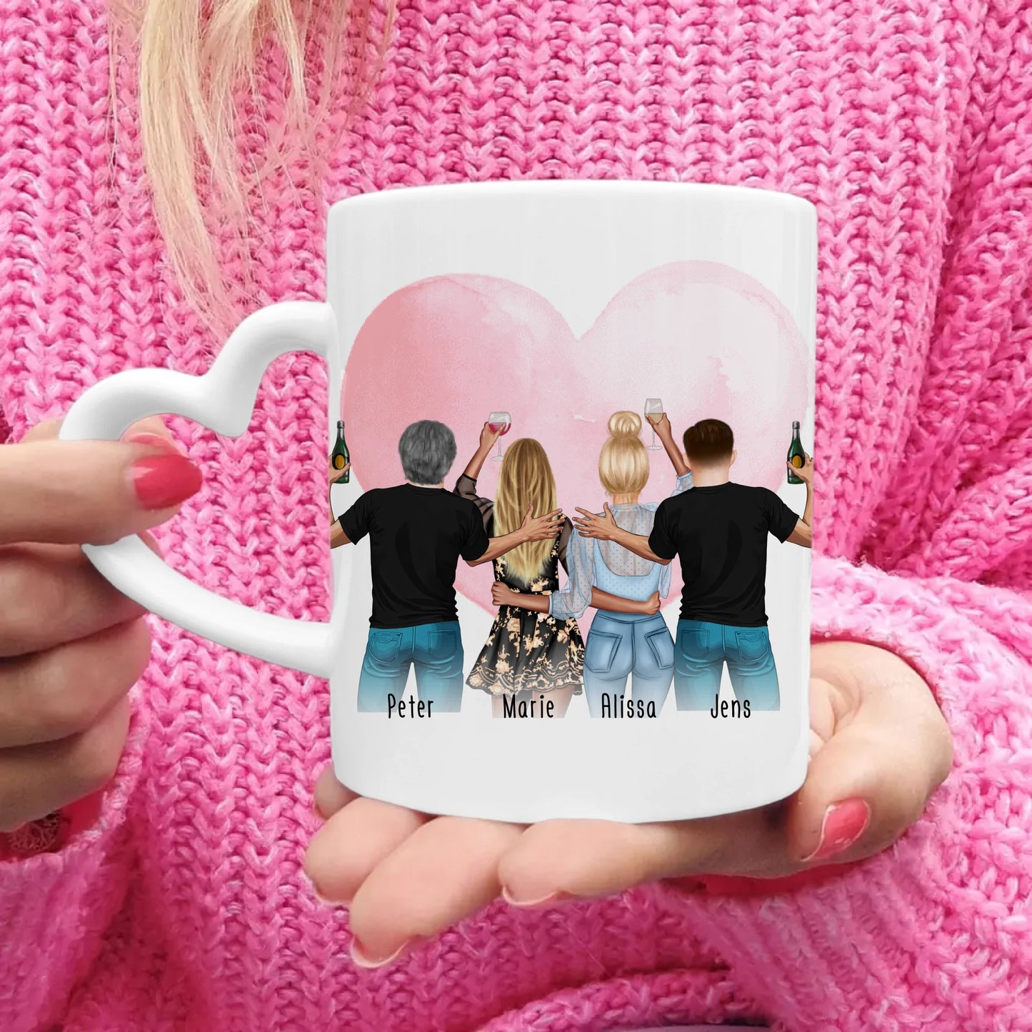Personalisierte Tasse - Beste Freunde mit 2 Frauen + 2 Männer - stehend