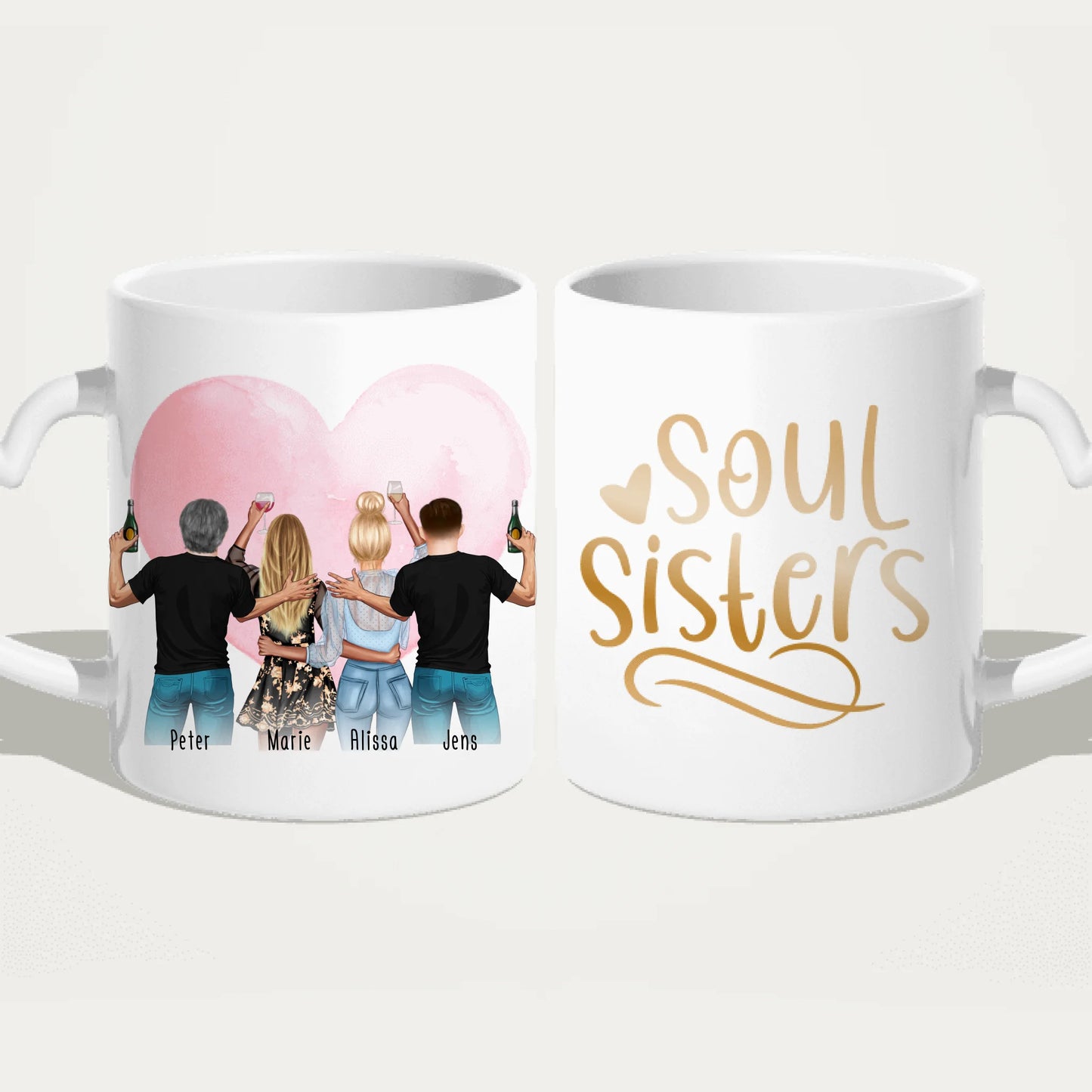 Personalisierte Tasse - Beste Freunde mit 2 Frauen + 2 Männer - stehend