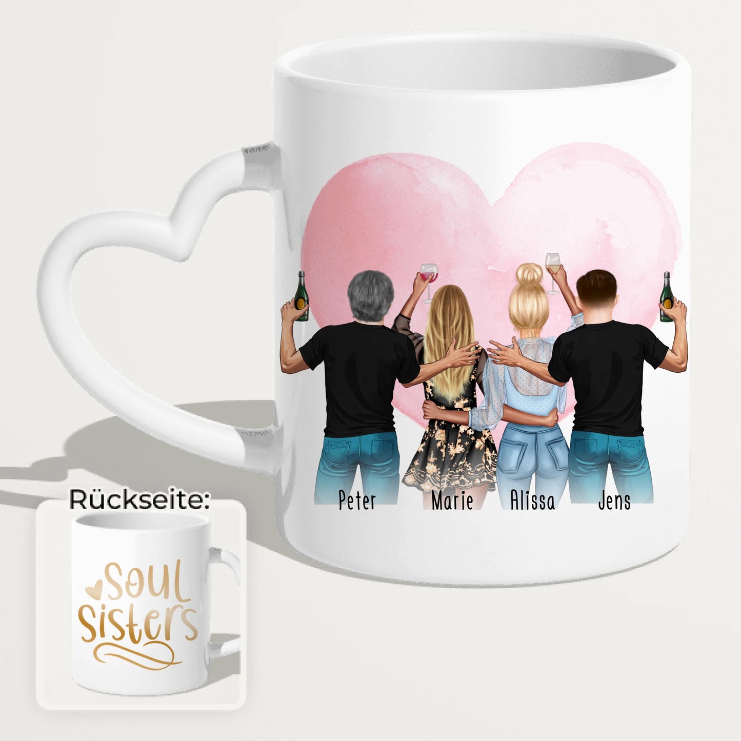 Personalisierte Tasse - Beste Freunde mit 2 Frauen + 2 Männer - stehend