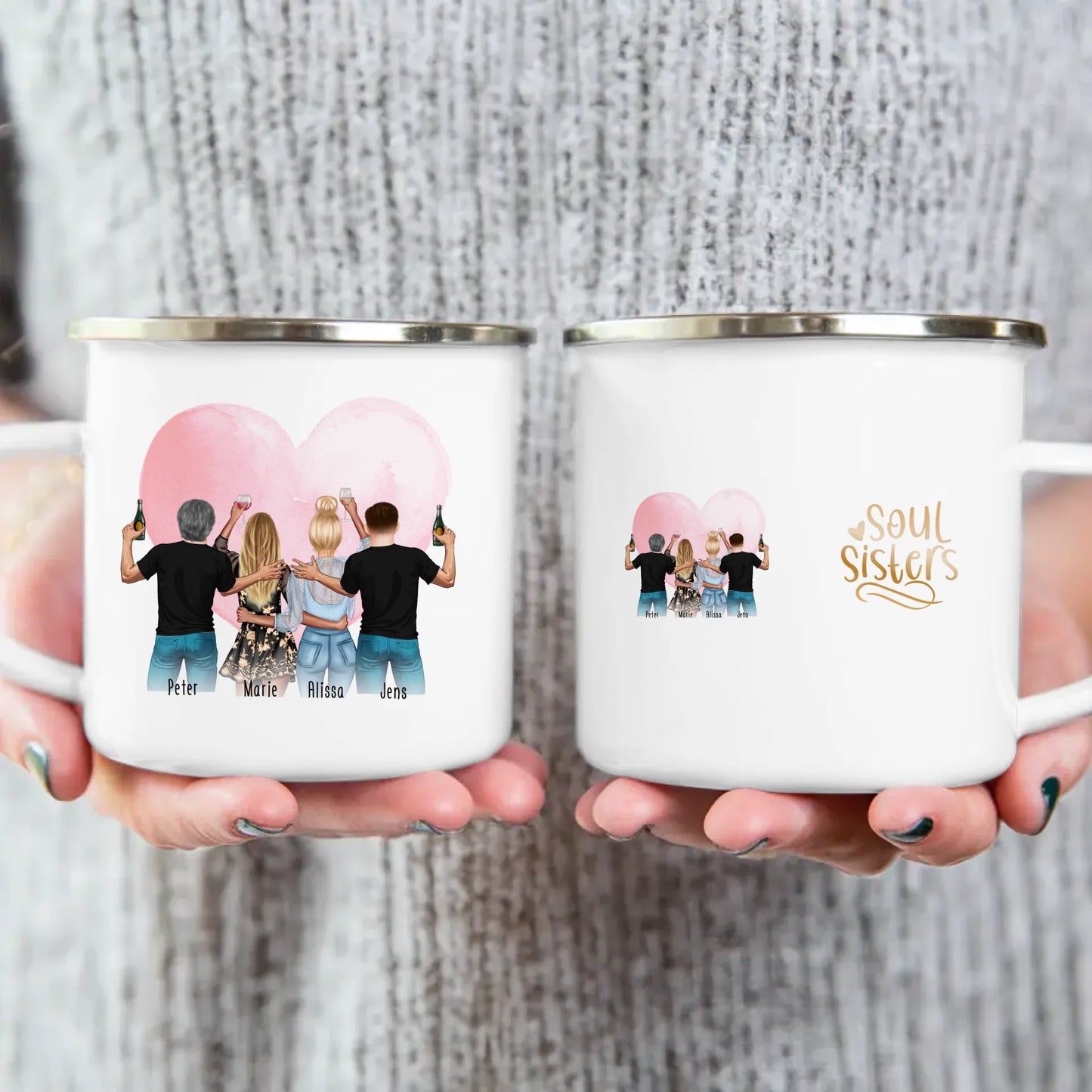 Personalisierte Tasse - Beste Freunde mit 2 Frauen + 2 Männer - stehend