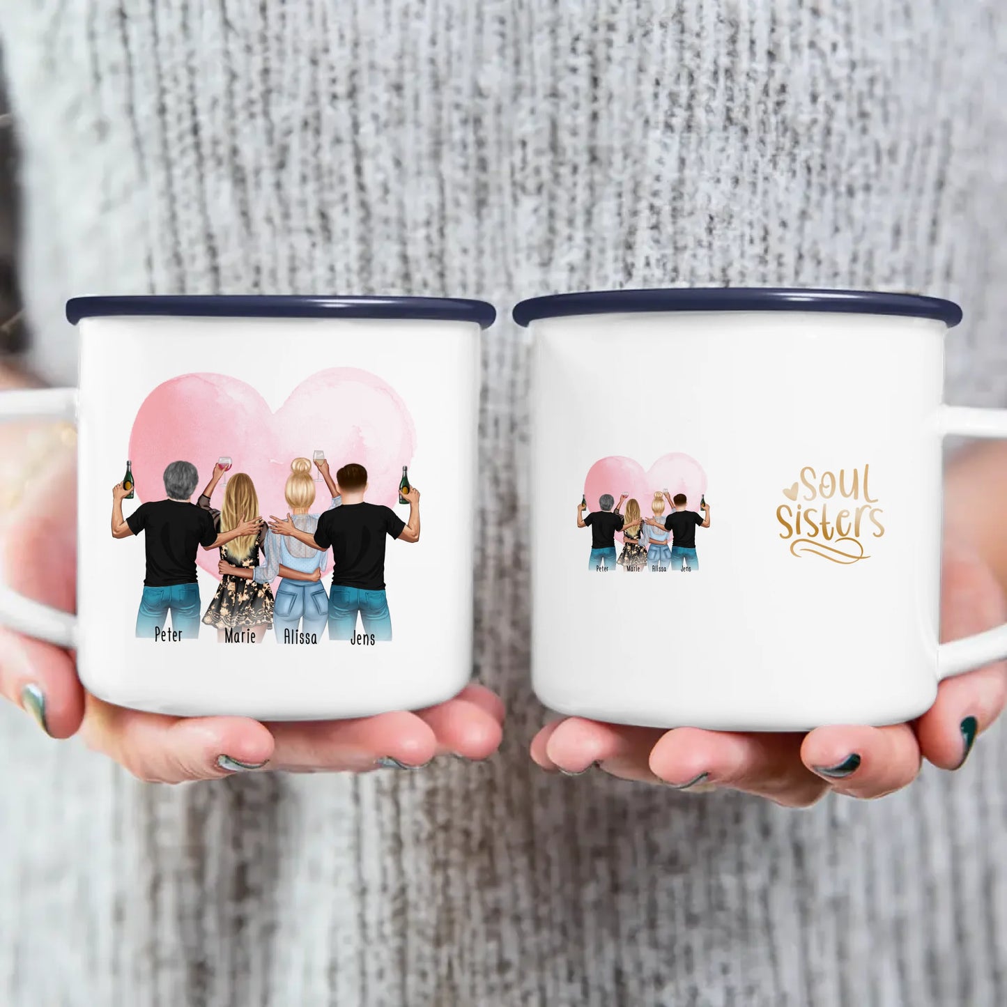 Personalisierte Tasse - Beste Freunde mit 2 Frauen + 2 Männer - stehend
