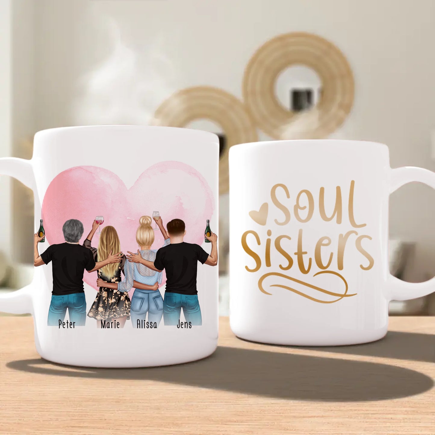 Personalisierte Tasse - Beste Freunde mit 2 Frauen + 2 Männer - stehend