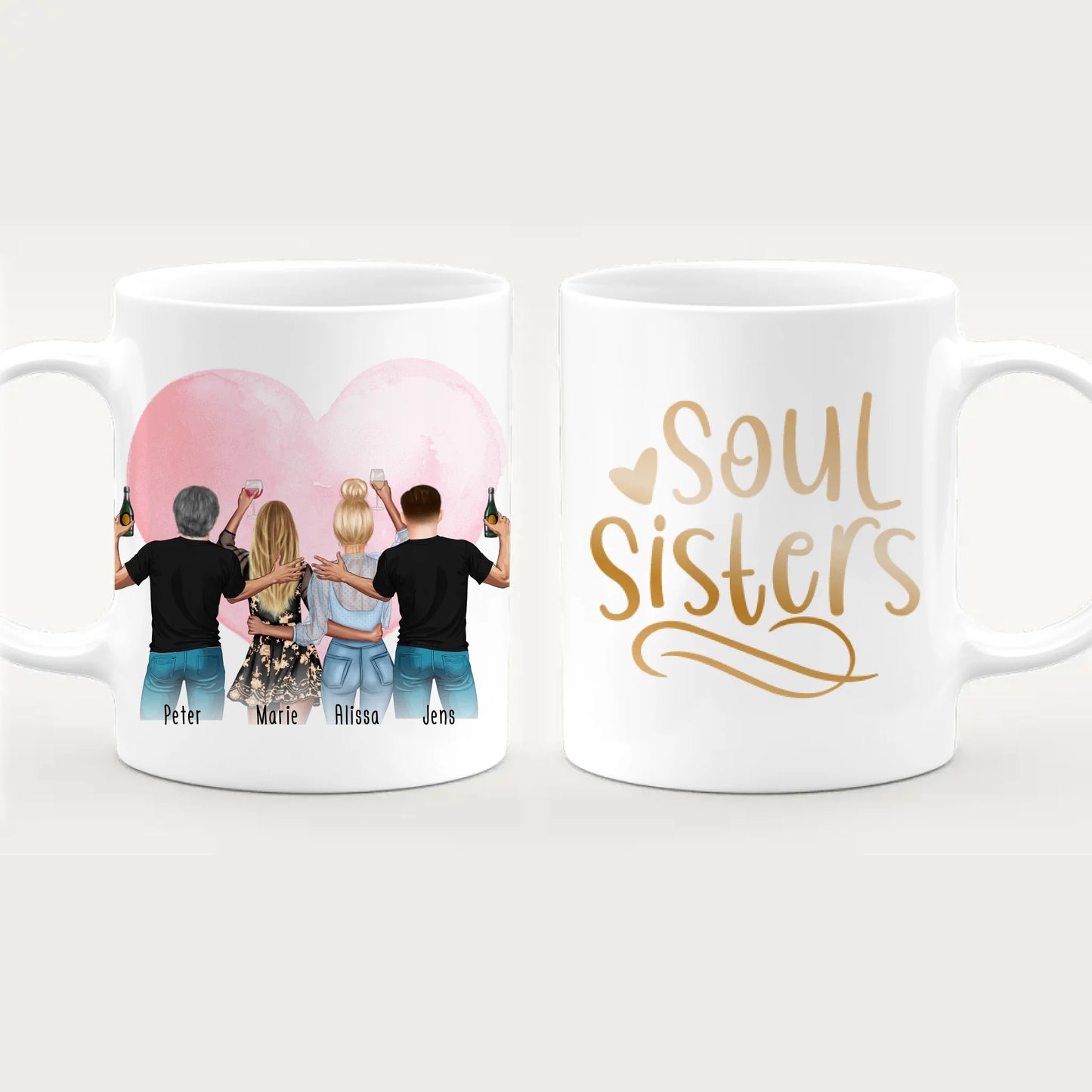 Personalisierte Tasse - Beste Freunde mit 2 Frauen + 2 Männer - stehend