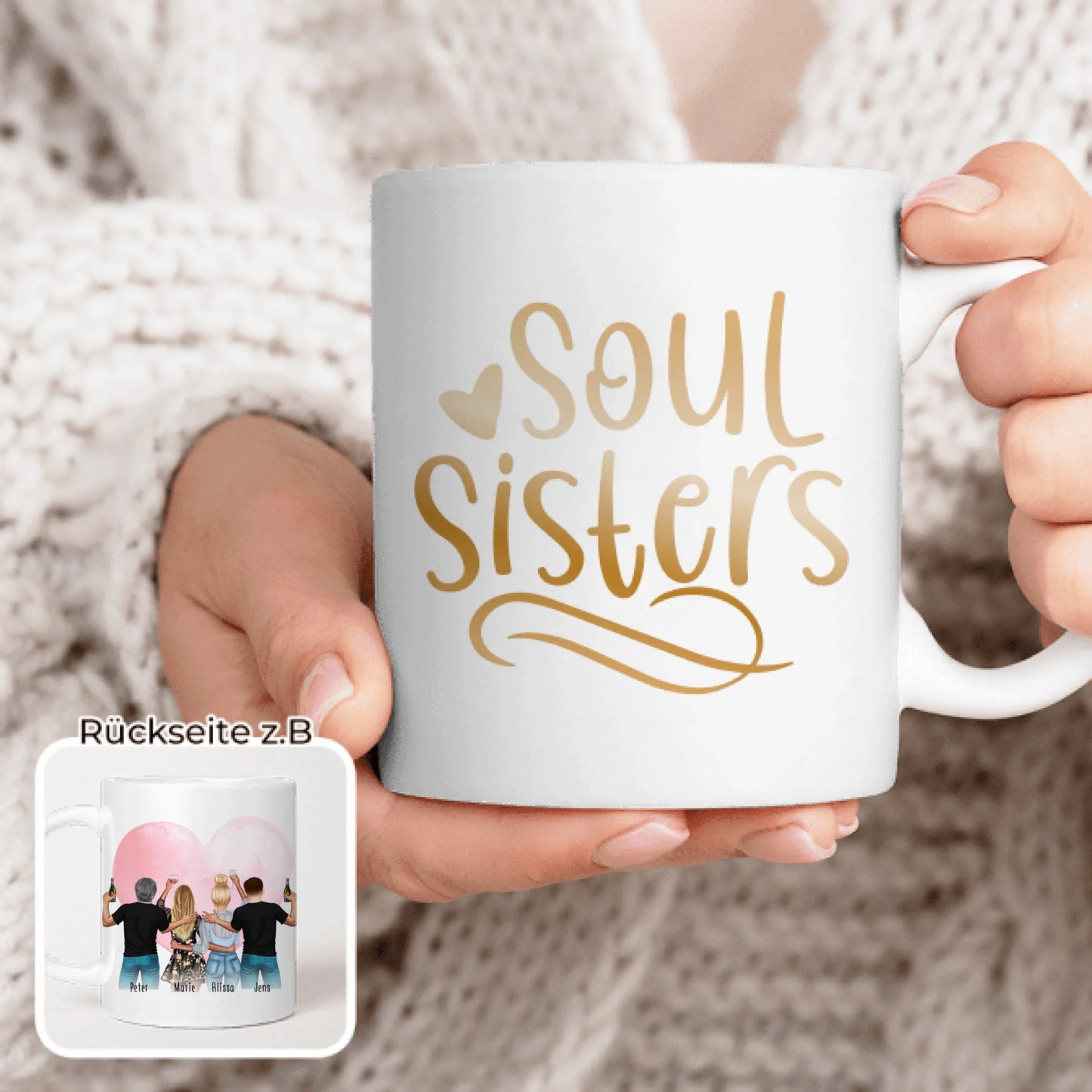 Personalisierte Tasse - Beste Freunde mit 2 Frauen + 2 Männer - stehend