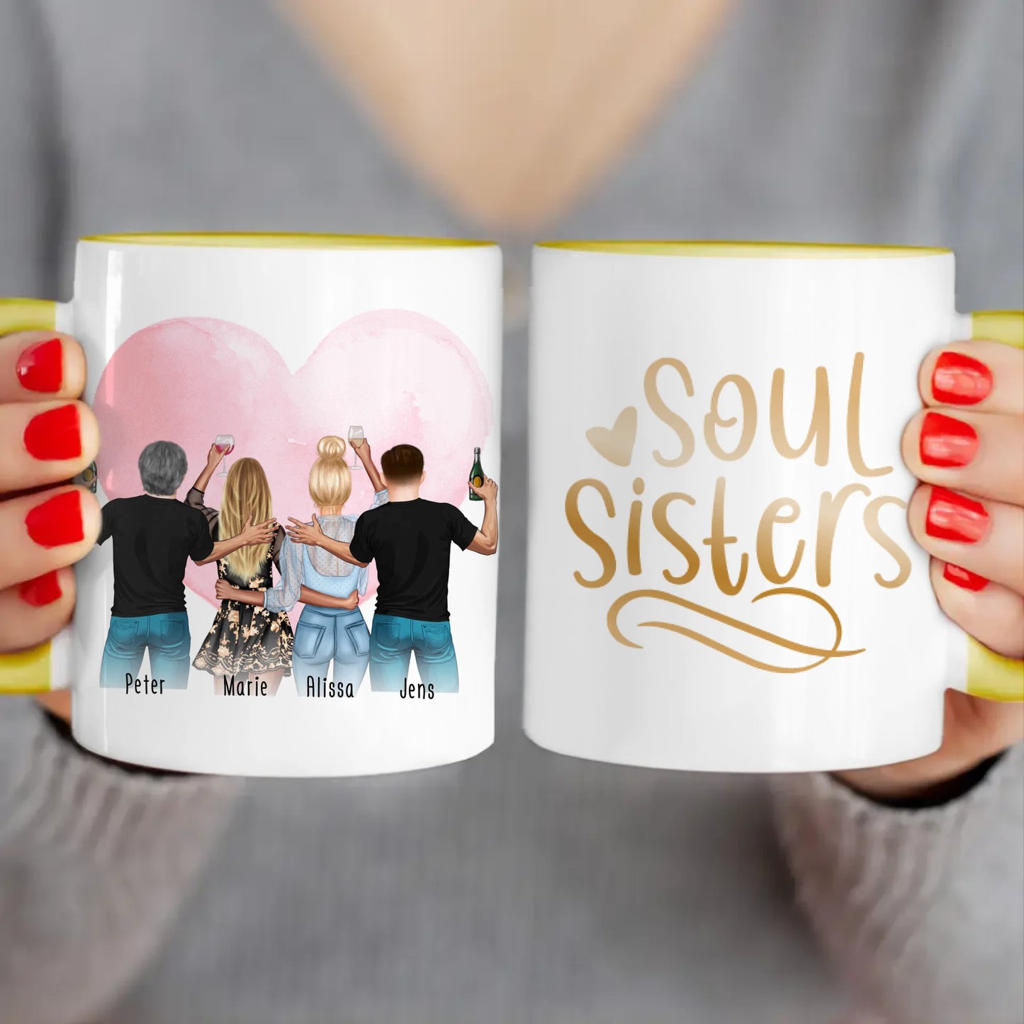 Personalisierte Tasse - Beste Freunde mit 2 Frauen + 2 Männer - stehend