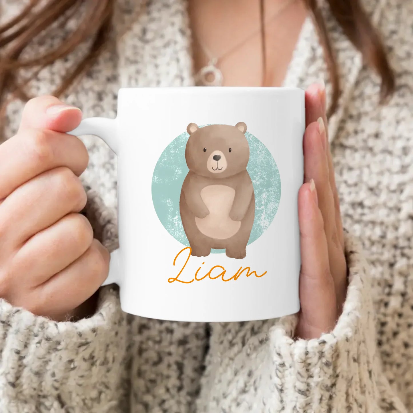 Personalisierte Kindertasse mit Jungletier und Namen