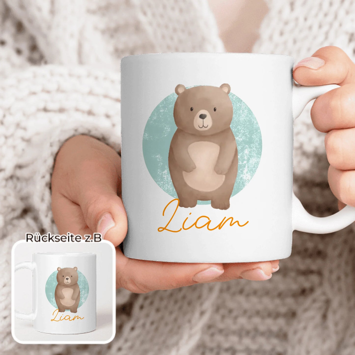 Personalisierte Kindertasse mit Jungletier und Namen