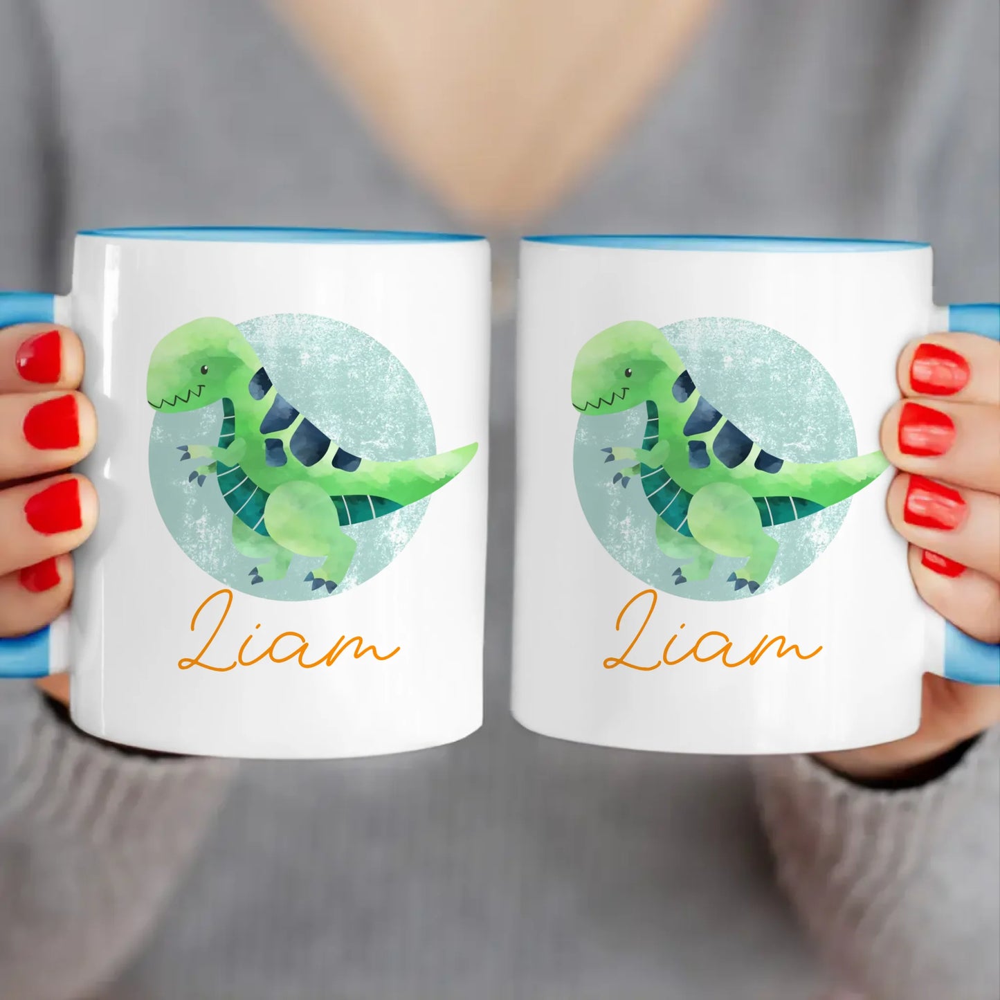 Personalisierte Kindertasse mit Dino und Namen