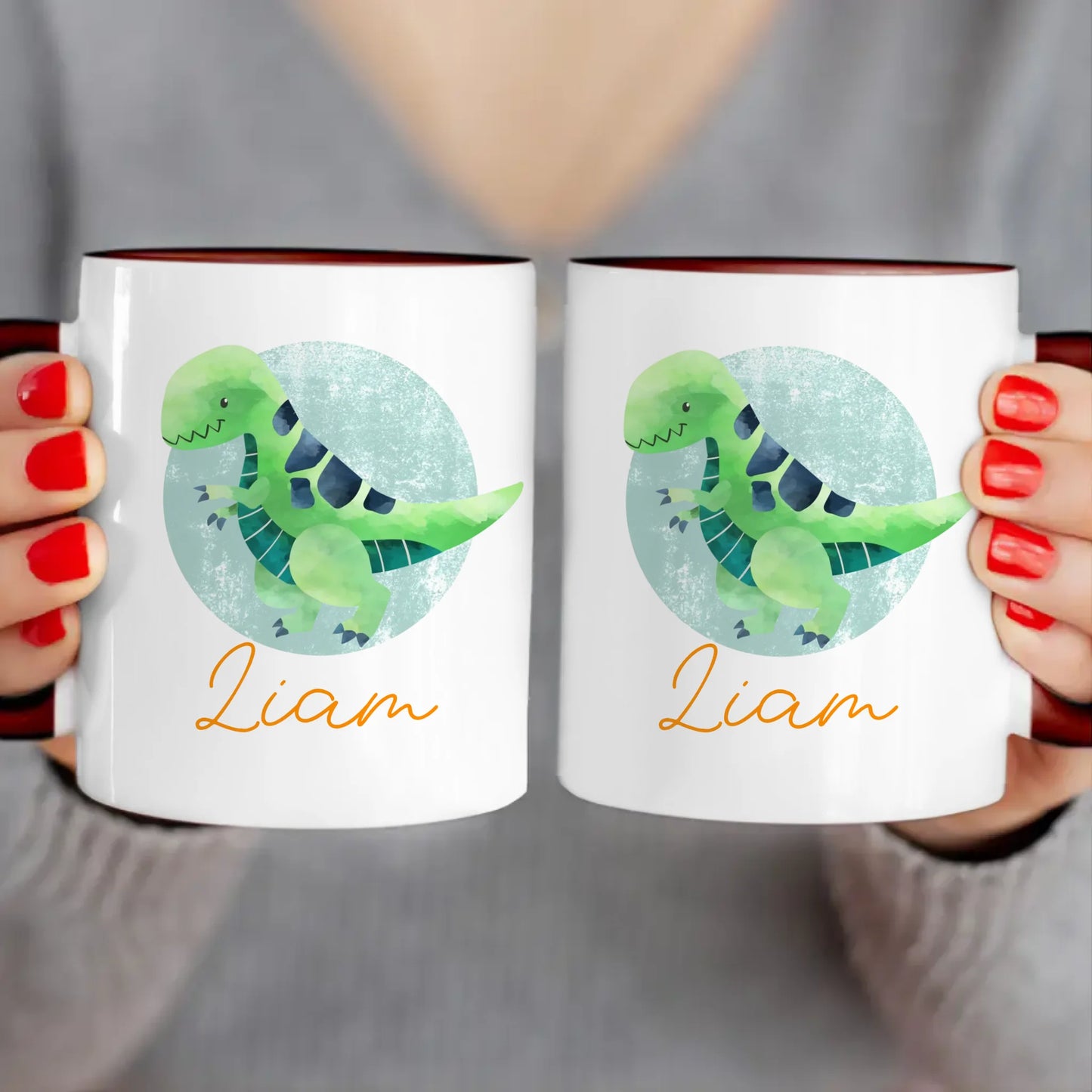 Personalisierte Kindertasse mit Dino und Namen