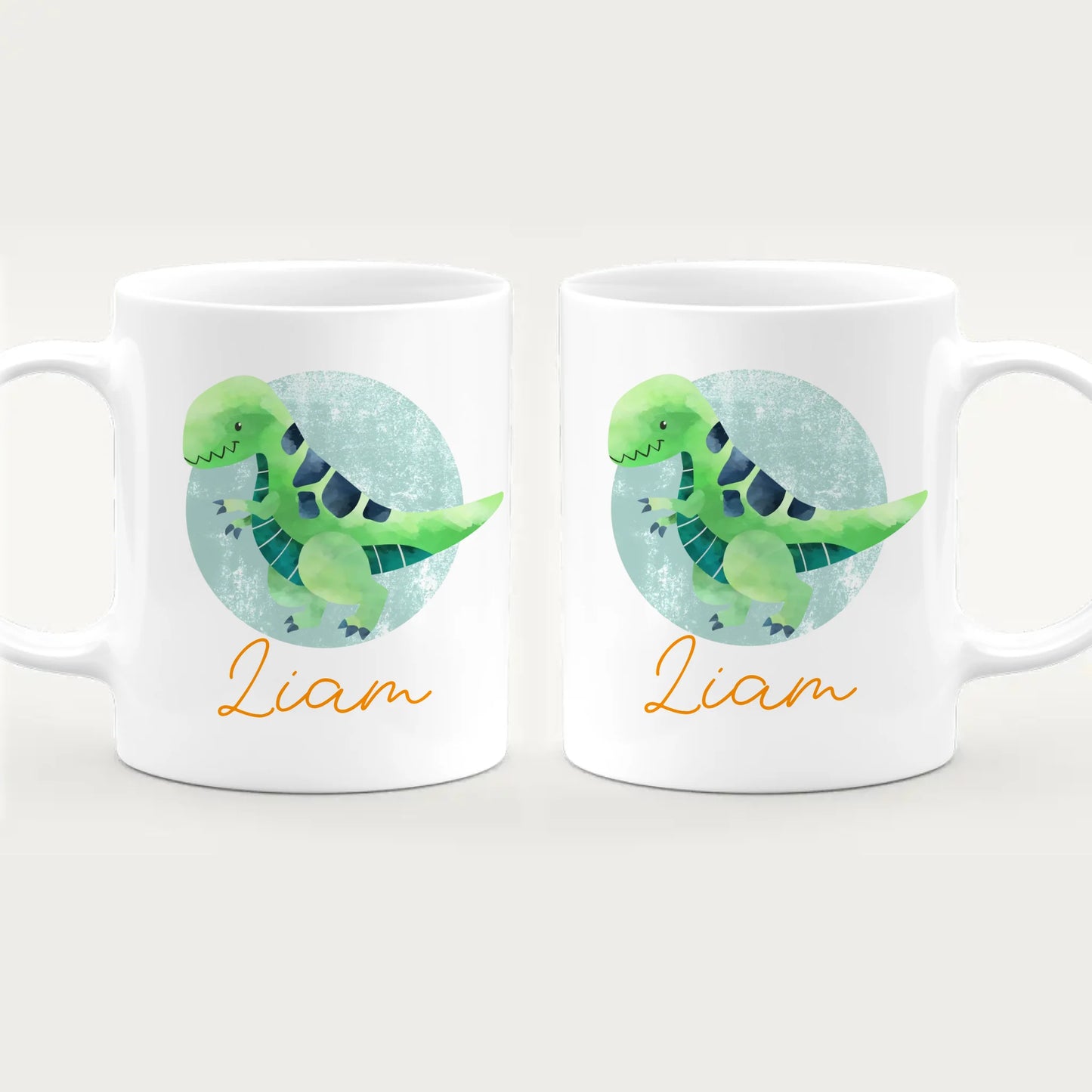 Personalisierte Kindertasse mit Dino und Namen